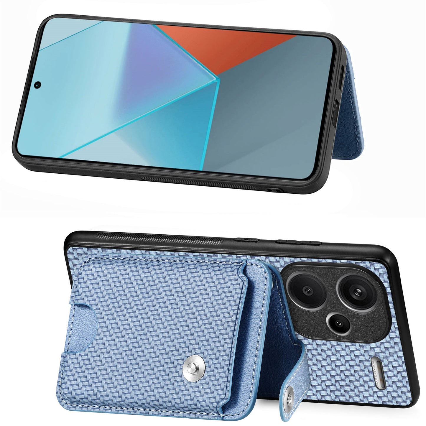 C1-06 For Xiaomi Redmi Note 13 Pro+ 5G Case Carbon Fiber Texture Phone Back Cover with Card Knife Tool - Brown