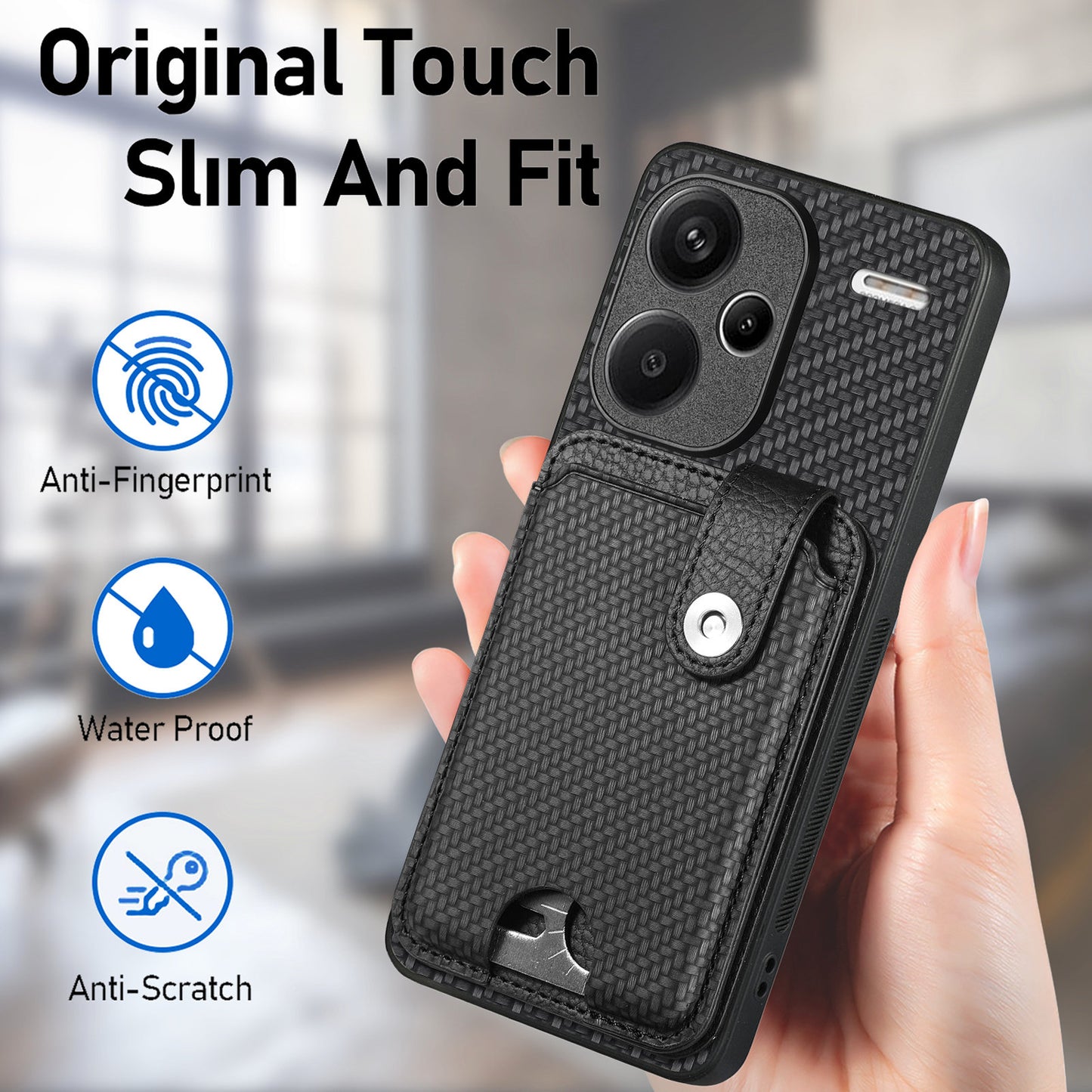 C1-06 For Xiaomi Redmi Note 13 Pro+ 5G Case Carbon Fiber Texture Phone Back Cover with Card Knife Tool - Brown