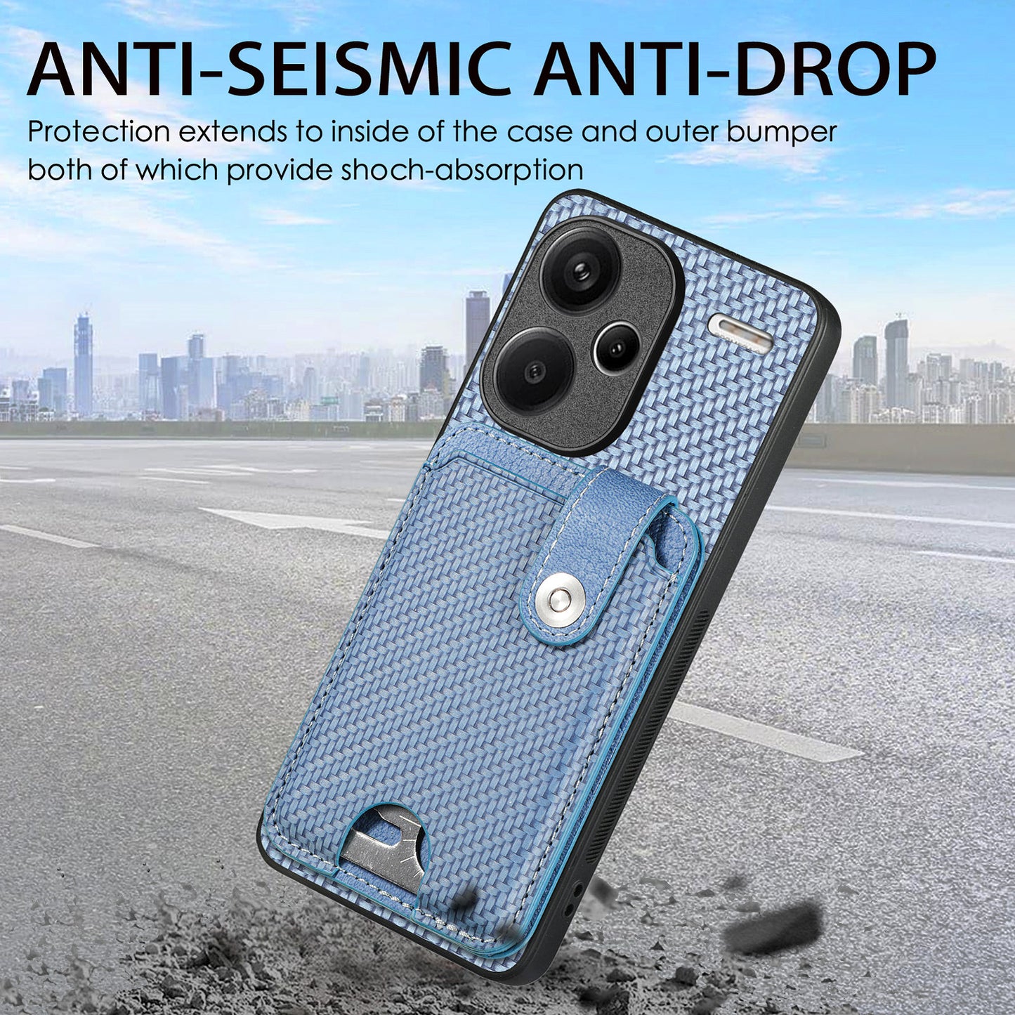 C1-06 For Xiaomi Redmi Note 13 Pro+ 5G Case Carbon Fiber Texture Phone Back Cover with Card Knife Tool - Brown
