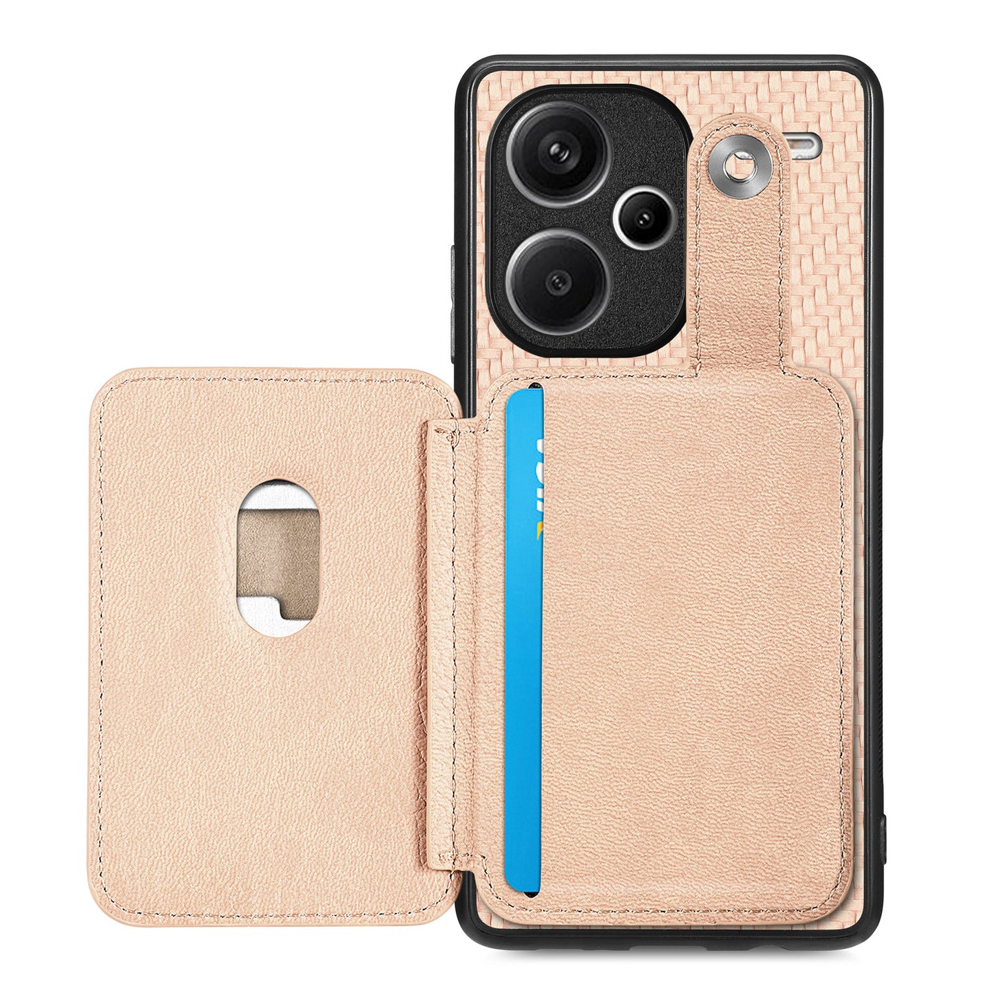 C1-06 For Xiaomi Redmi Note 13 Pro+ 5G Case Carbon Fiber Texture Phone Back Cover with Card Knife Tool - Khaki