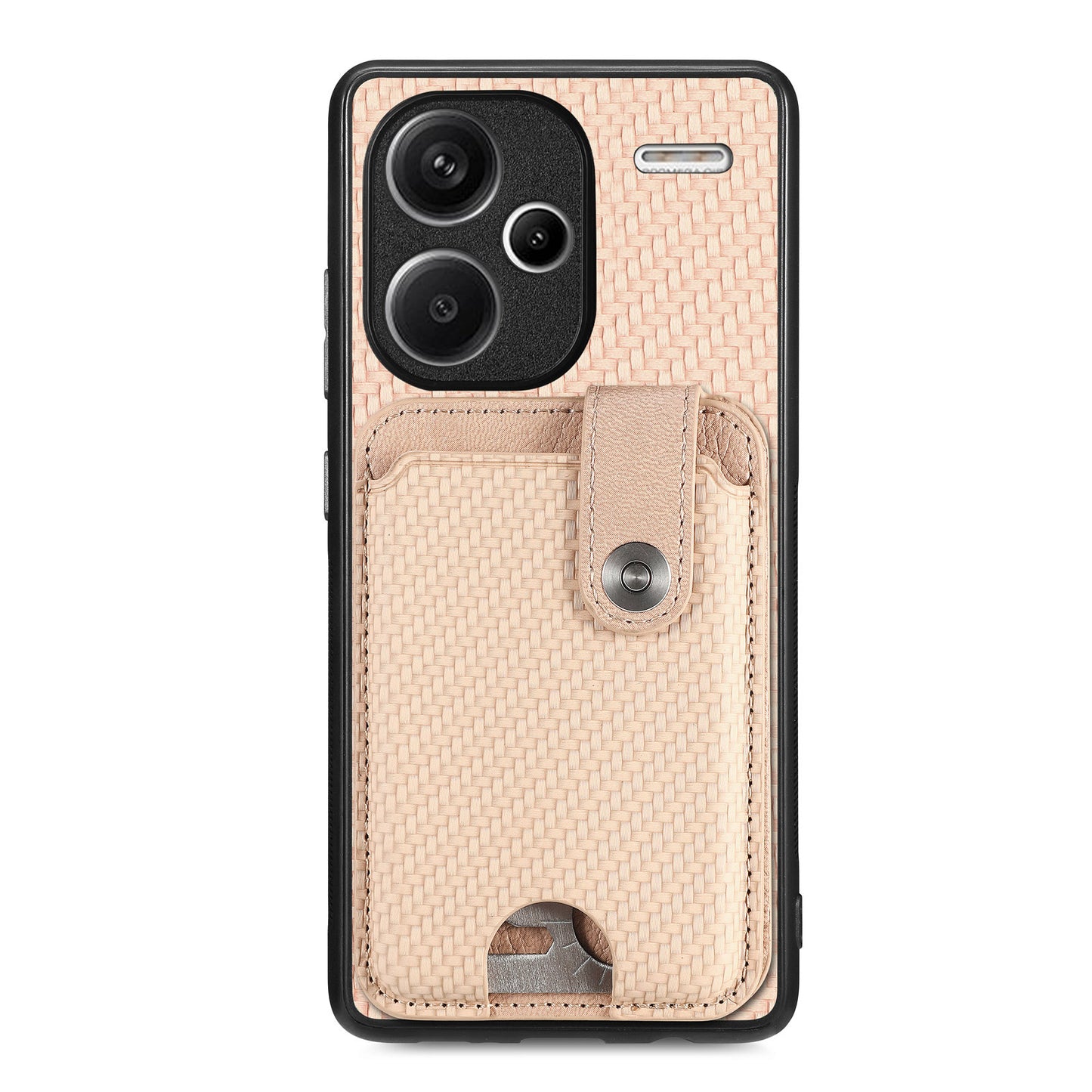 C1-06 For Xiaomi Redmi Note 13 Pro+ 5G Case Carbon Fiber Texture Phone Back Cover with Card Knife Tool - Khaki