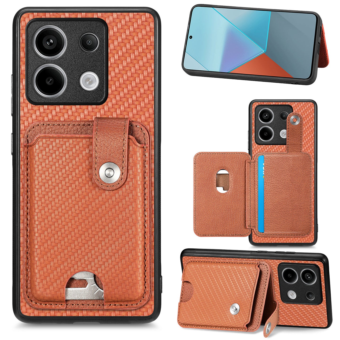 C1-06 For Xiaomi Redmi Note 13 Pro 5G / Poco X6 5G Case Leather+TPU+PC Phone Cover with Card Knife Tool - Brown