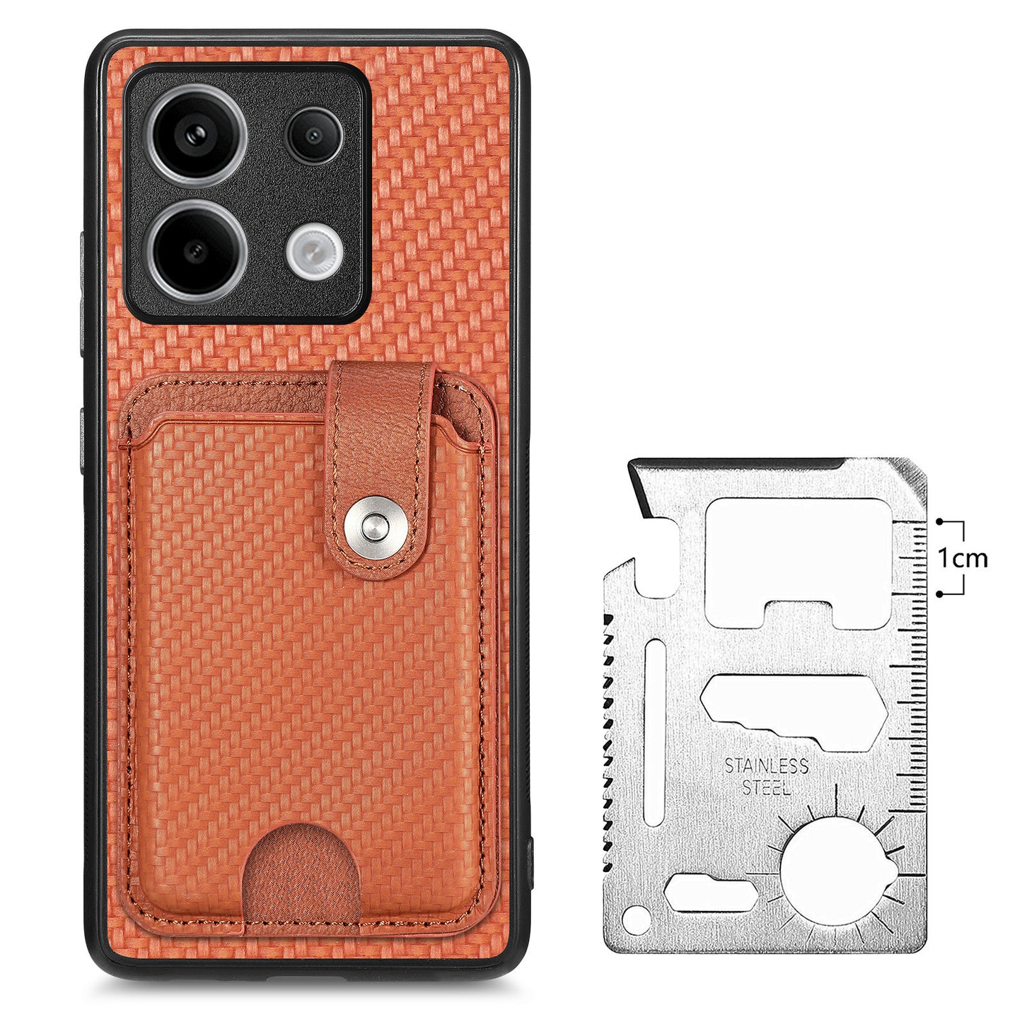 C1-06 For Xiaomi Redmi Note 13 Pro 5G / Poco X6 5G Case Leather+TPU+PC Phone Cover with Card Knife Tool - Brown