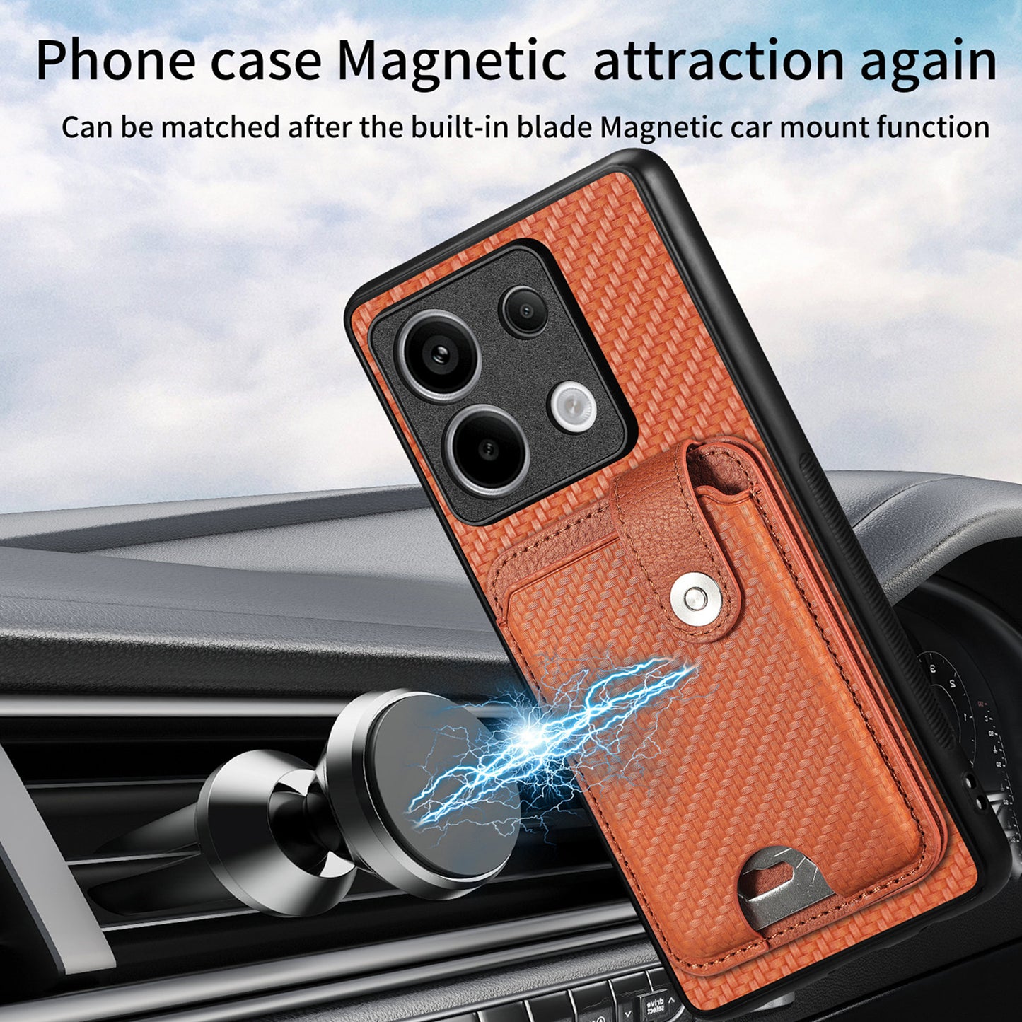 C1-06 For Xiaomi Redmi Note 13 Pro 5G / Poco X6 5G Case Leather+TPU+PC Phone Cover with Card Knife Tool - Brown