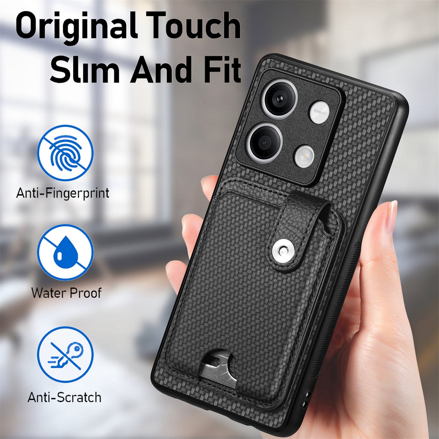 C1-06 For Xiaomi Redmi Note 13 4G Case Leather Coated Anti-drop Phone Cover with Card Knife Tool - Brown