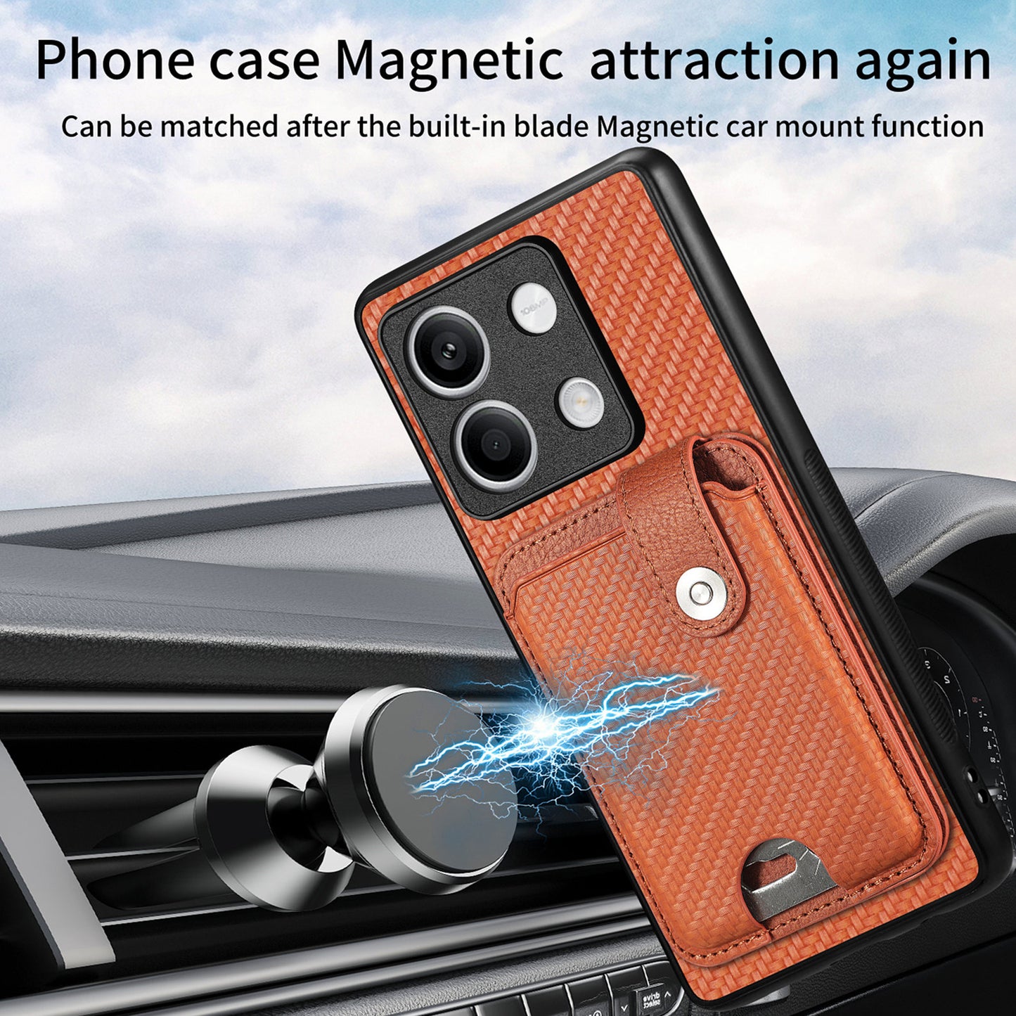 C1-06 For Xiaomi Redmi Note 13 4G Case Leather Coated Anti-drop Phone Cover with Card Knife Tool - Brown
