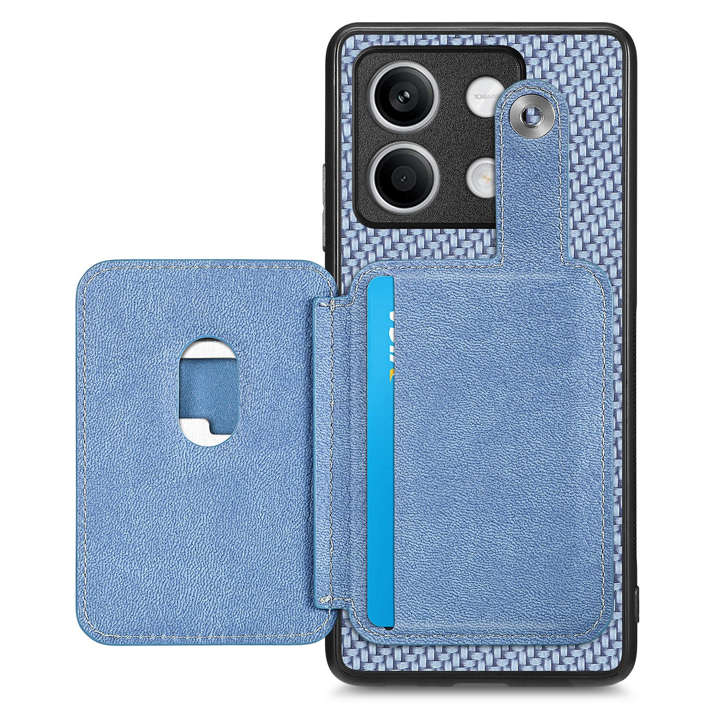 C1-06 For Xiaomi Redmi Note 13 5G Phone Case Carbon Fiber Texture Protection Cover with Card Knife Tool - Blue