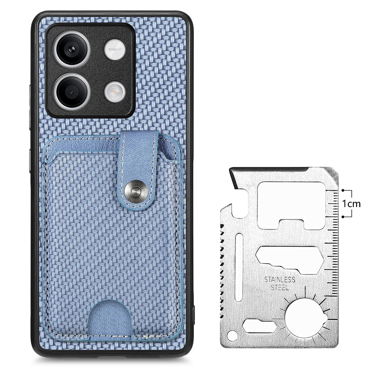 C1-06 For Xiaomi Redmi Note 13 5G Phone Case Carbon Fiber Texture Protection Cover with Card Knife Tool - Blue