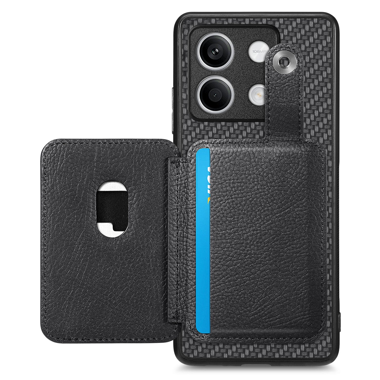 C1-06 For Xiaomi Redmi Note 13 5G Phone Case Carbon Fiber Texture Protection Cover with Card Knife Tool - Black
