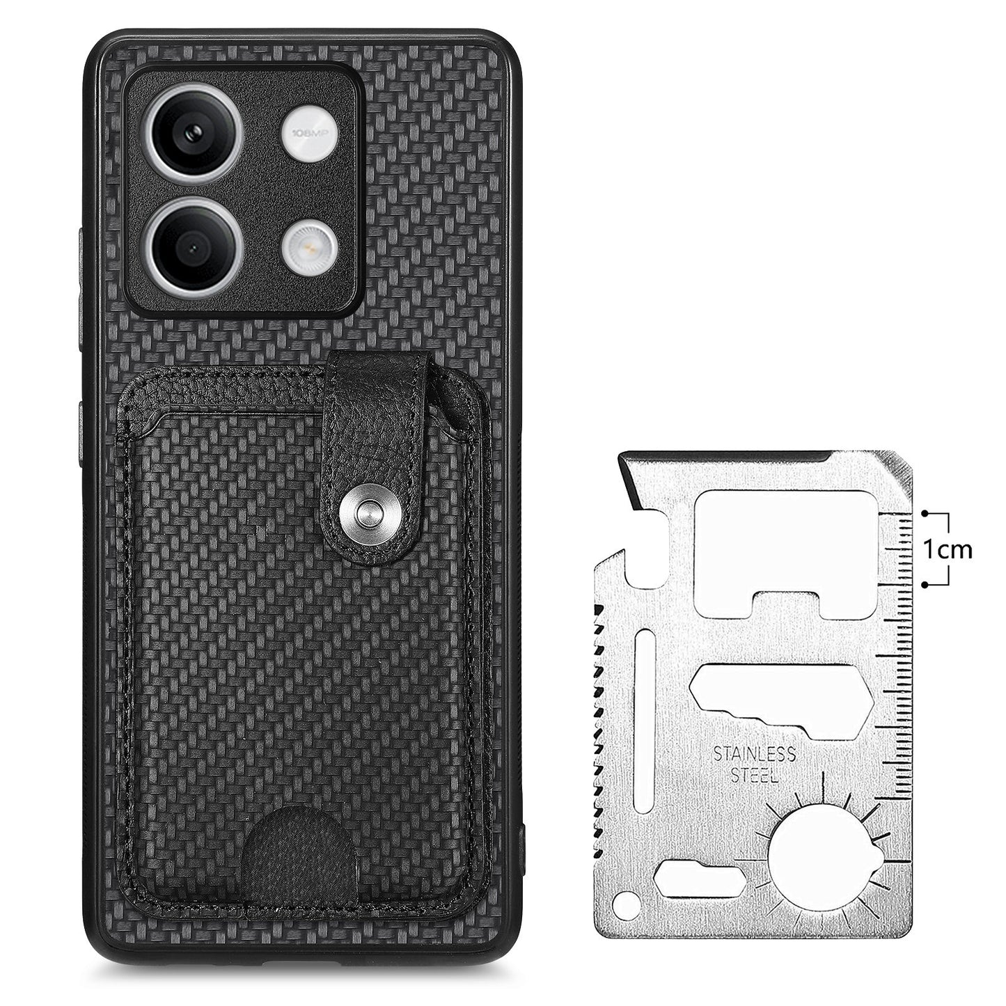 C1-06 For Xiaomi Redmi Note 13 5G Phone Case Carbon Fiber Texture Protection Cover with Card Knife Tool - Black
