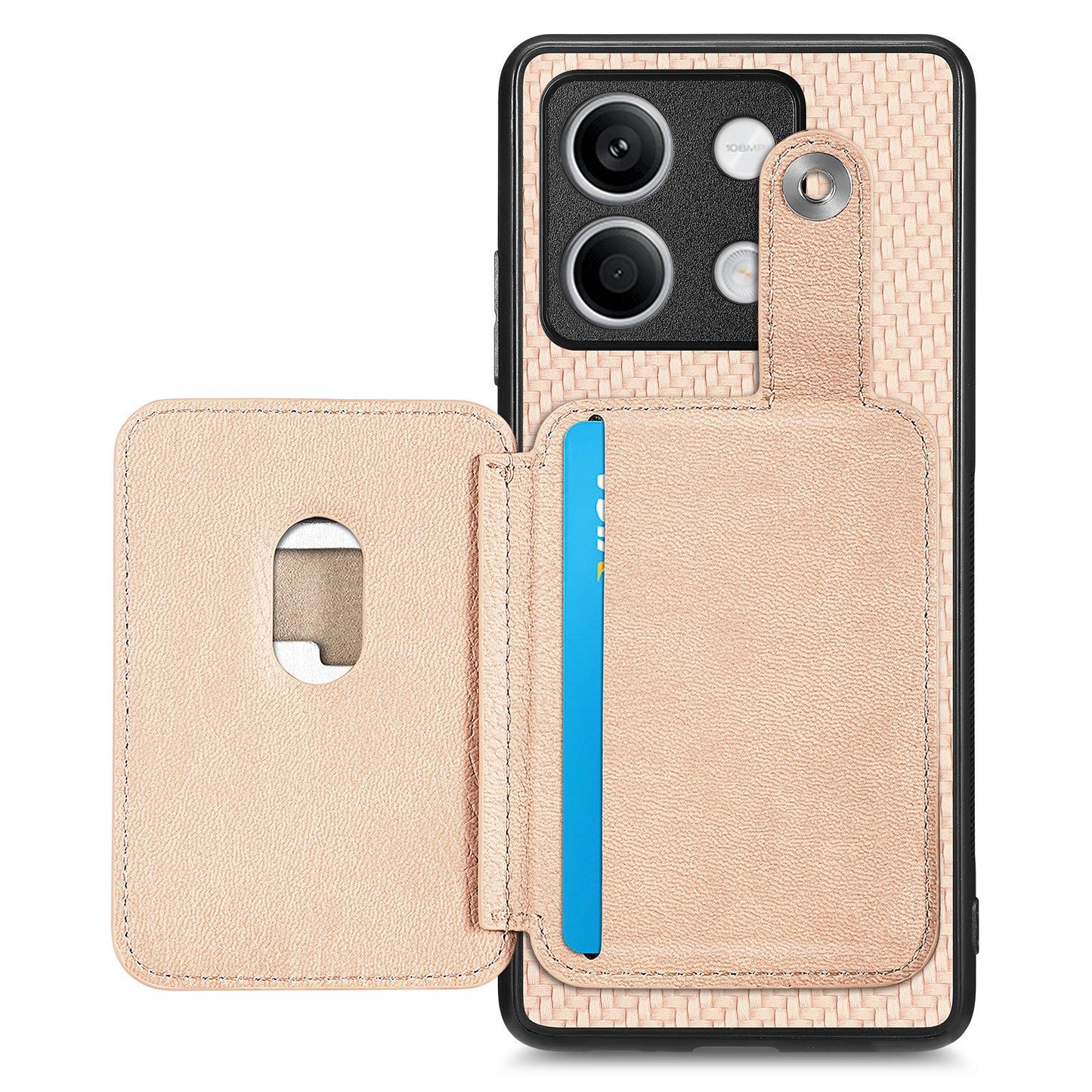 C1-06 For Xiaomi Redmi Note 13 5G Phone Case Carbon Fiber Texture Protection Cover with Card Knife Tool - Khaki
