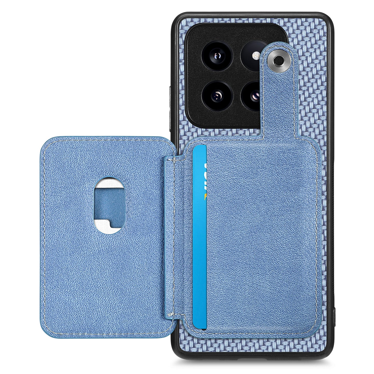 C1-06 For Xiaomi 14 Pro Case Kickstand Card Holder Phone Back Cover with Card Knife Tool - Blue