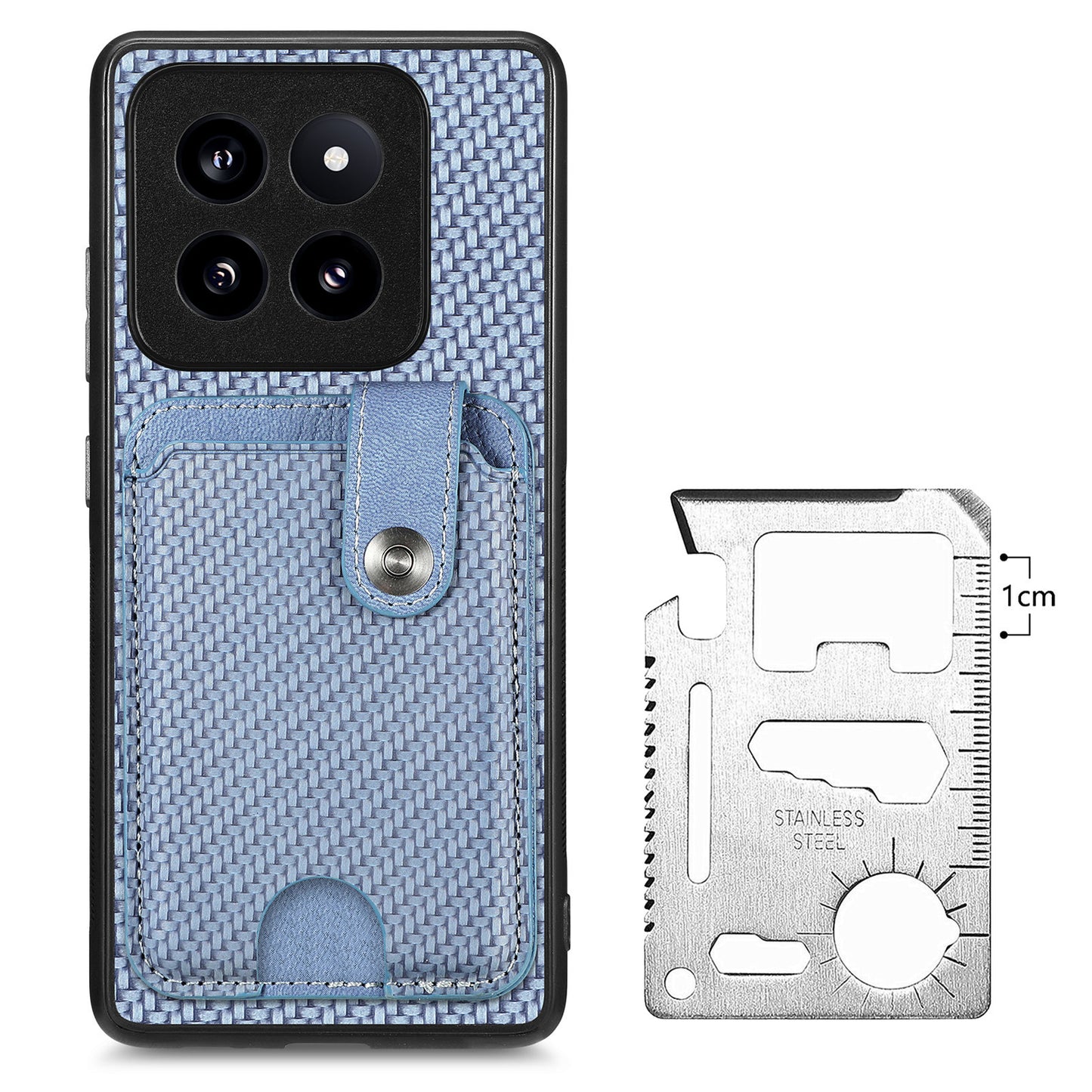C1-06 For Xiaomi 14 Pro Case Kickstand Card Holder Phone Back Cover with Card Knife Tool - Blue