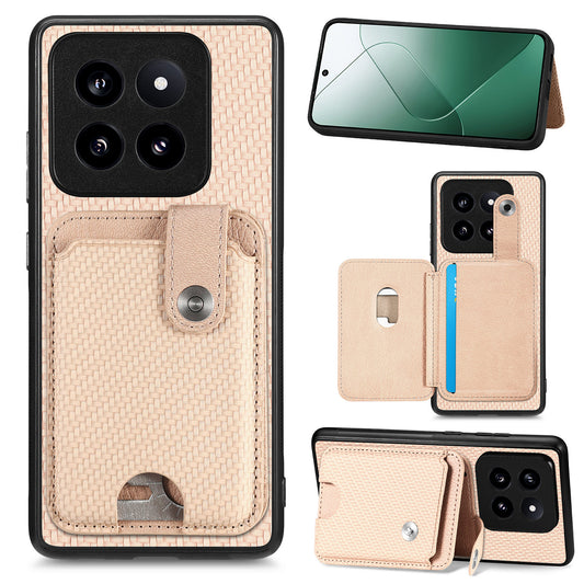 C1-06 For Xiaomi 14 Pro Case Kickstand Card Holder Phone Back Cover with Card Knife Tool - Khaki