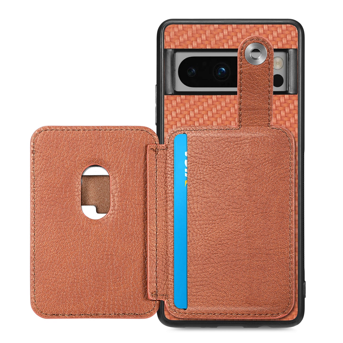 C1-06 For Google Pixel 8 Pro Case Leather+TPU+PC Card Holder Phone Cover with Card Knife Tool - Brown