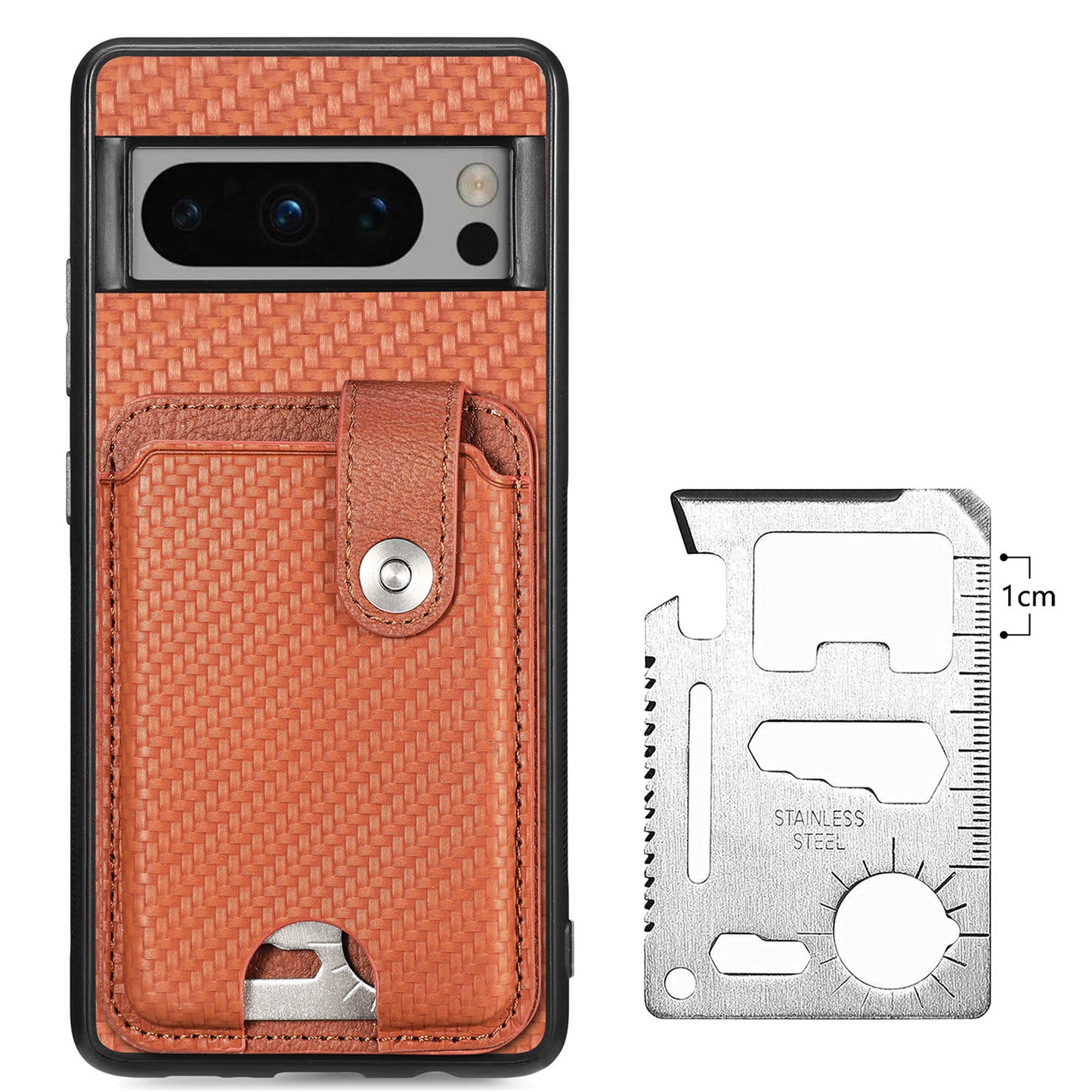 C1-06 For Google Pixel 8 Pro Case Leather+TPU+PC Card Holder Phone Cover with Card Knife Tool - Brown