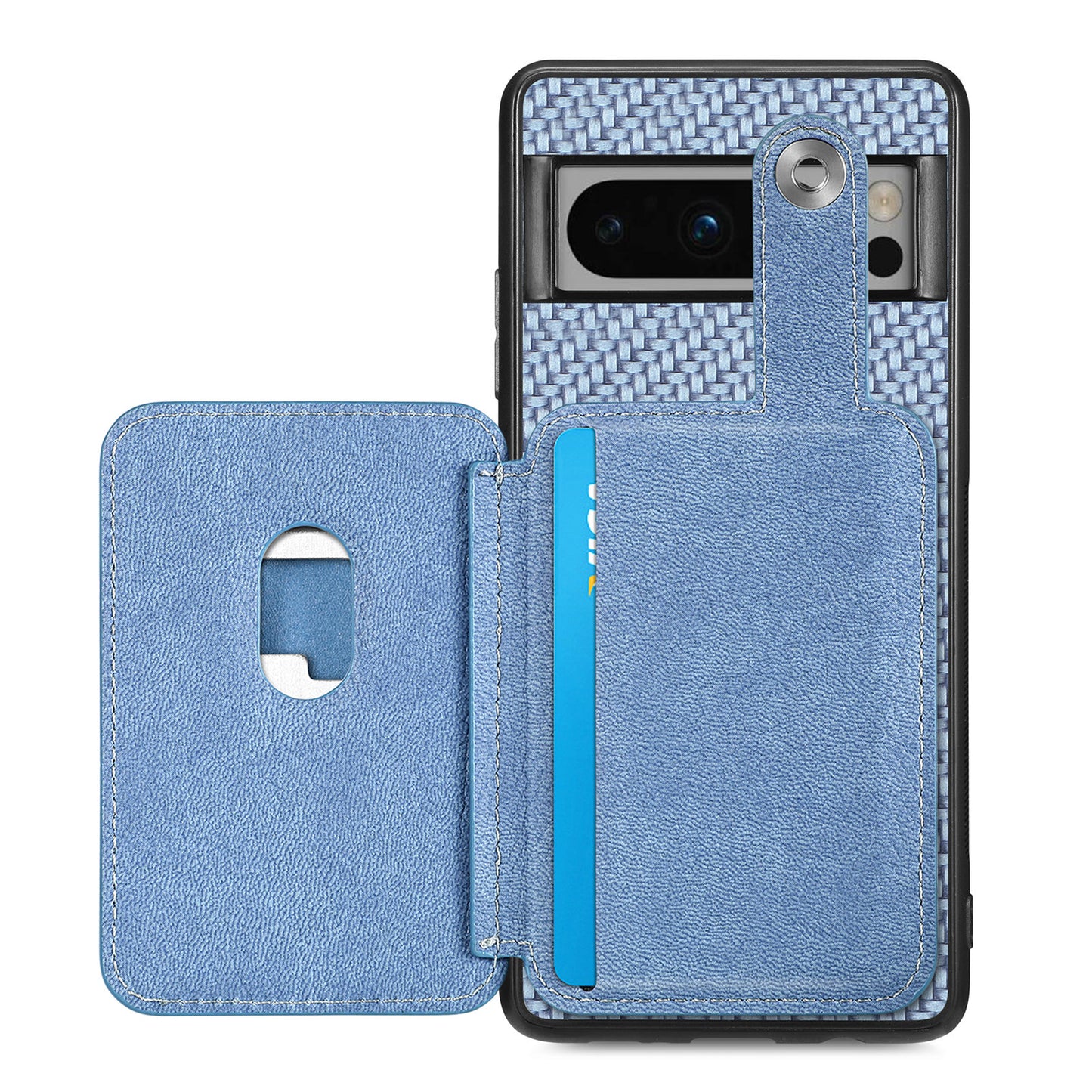C1-06 For Google Pixel 8 Cell Phone Case Kickstand Card Holder Anti-scratch Cover with Card Knife Tool - Blue