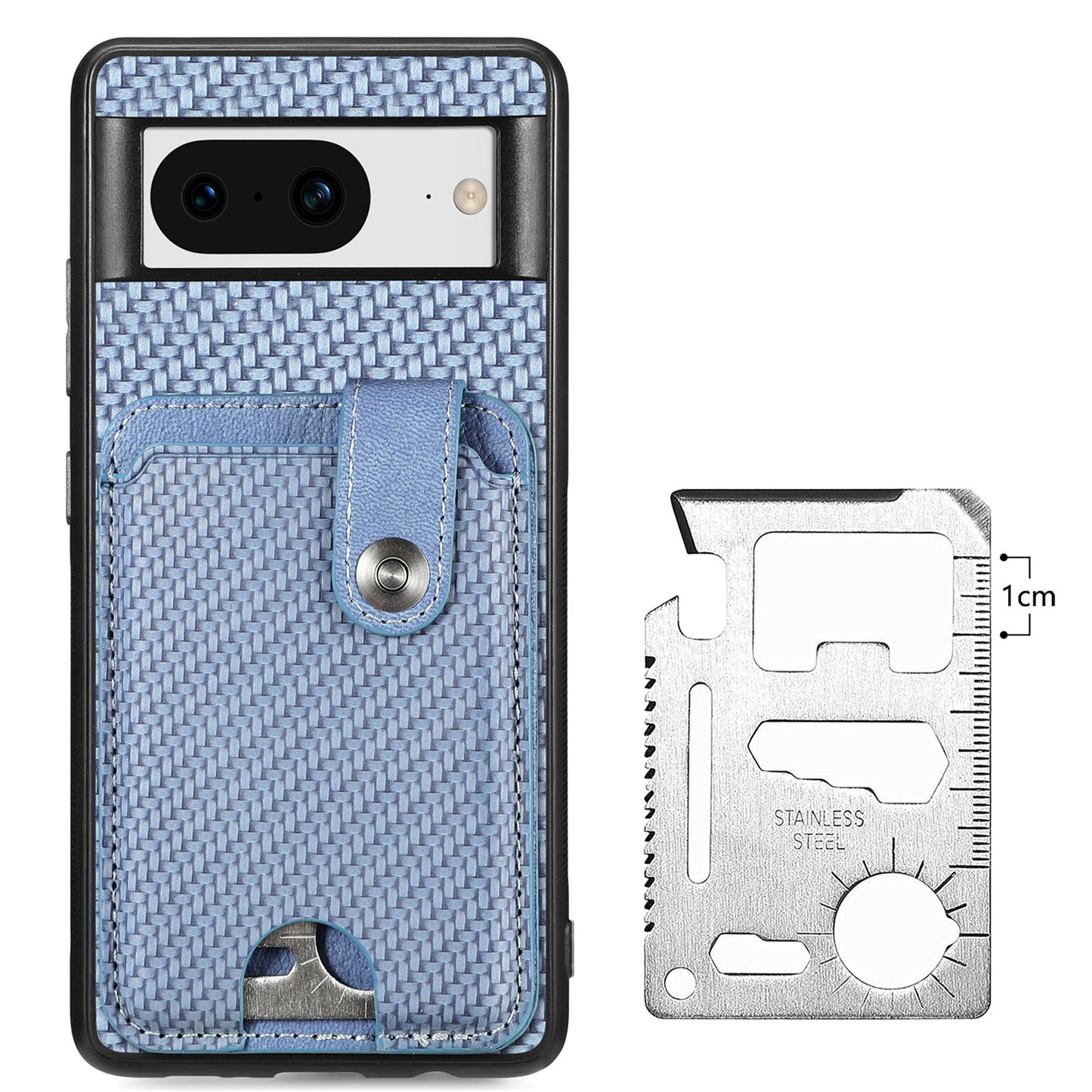 C1-06 For Google Pixel 8 Cell Phone Case Kickstand Card Holder Anti-scratch Cover with Card Knife Tool - Blue