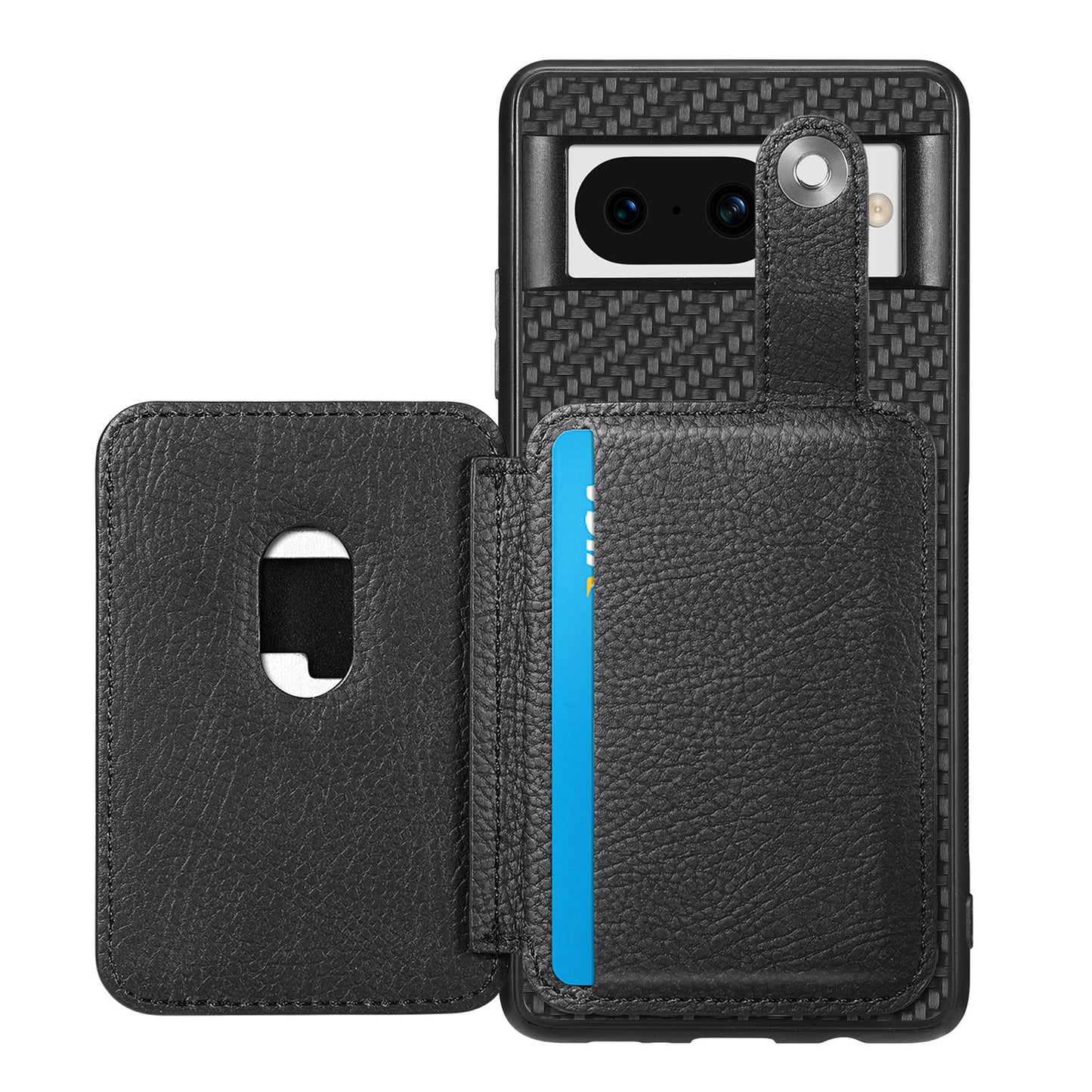 C1-06 For Google Pixel 8 Cell Phone Case Kickstand Card Holder Anti-scratch Cover with Card Knife Tool - Black