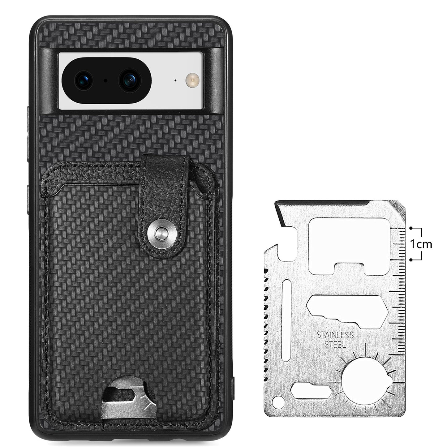 C1-06 For Google Pixel 8 Cell Phone Case Kickstand Card Holder Anti-scratch Cover with Card Knife Tool - Black