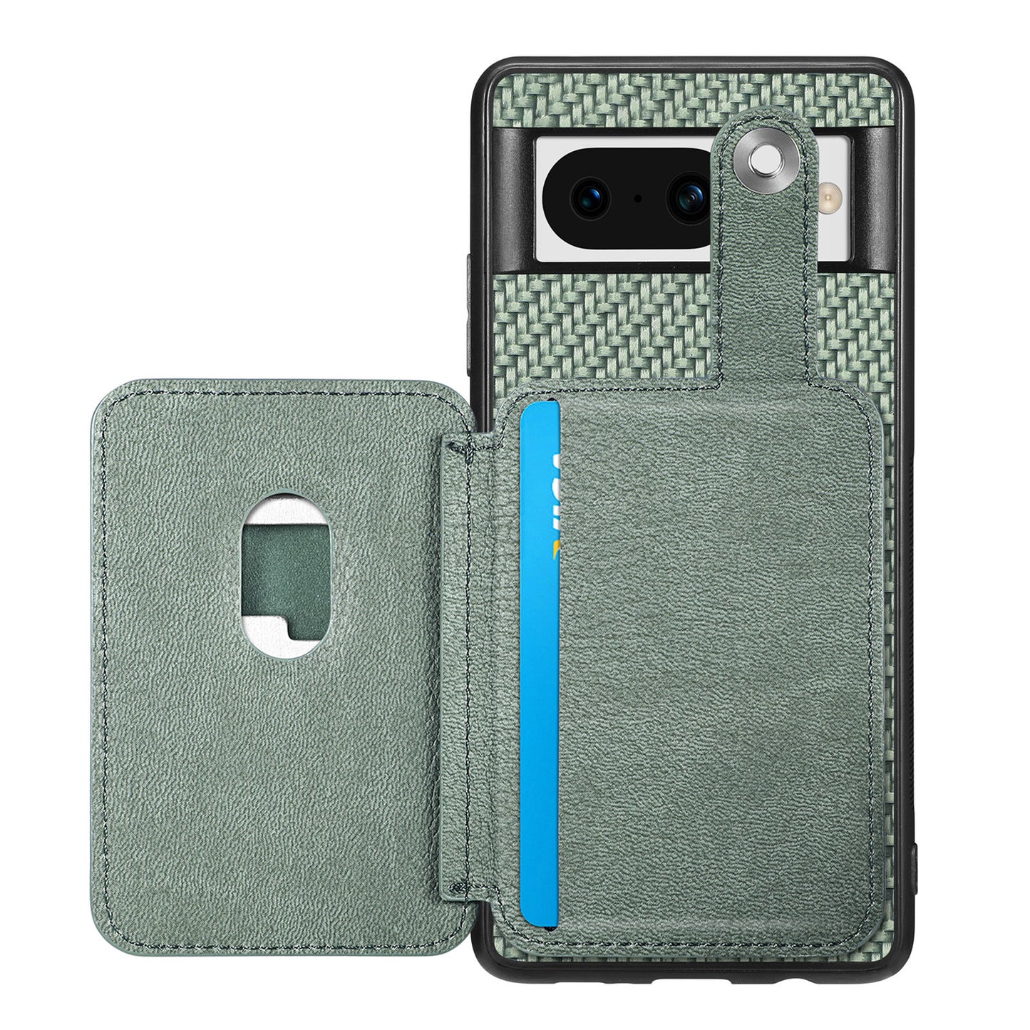 C1-06 For Google Pixel 8 Cell Phone Case Kickstand Card Holder Anti-scratch Cover with Card Knife Tool - Green