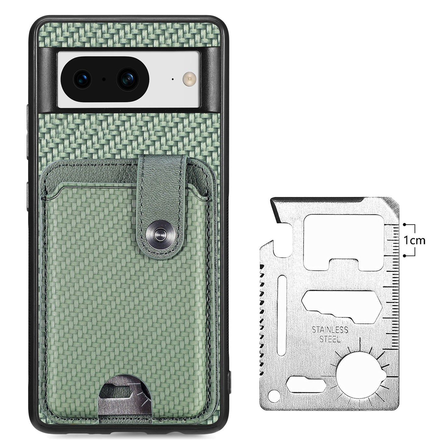 C1-06 For Google Pixel 8 Cell Phone Case Kickstand Card Holder Anti-scratch Cover with Card Knife Tool - Green