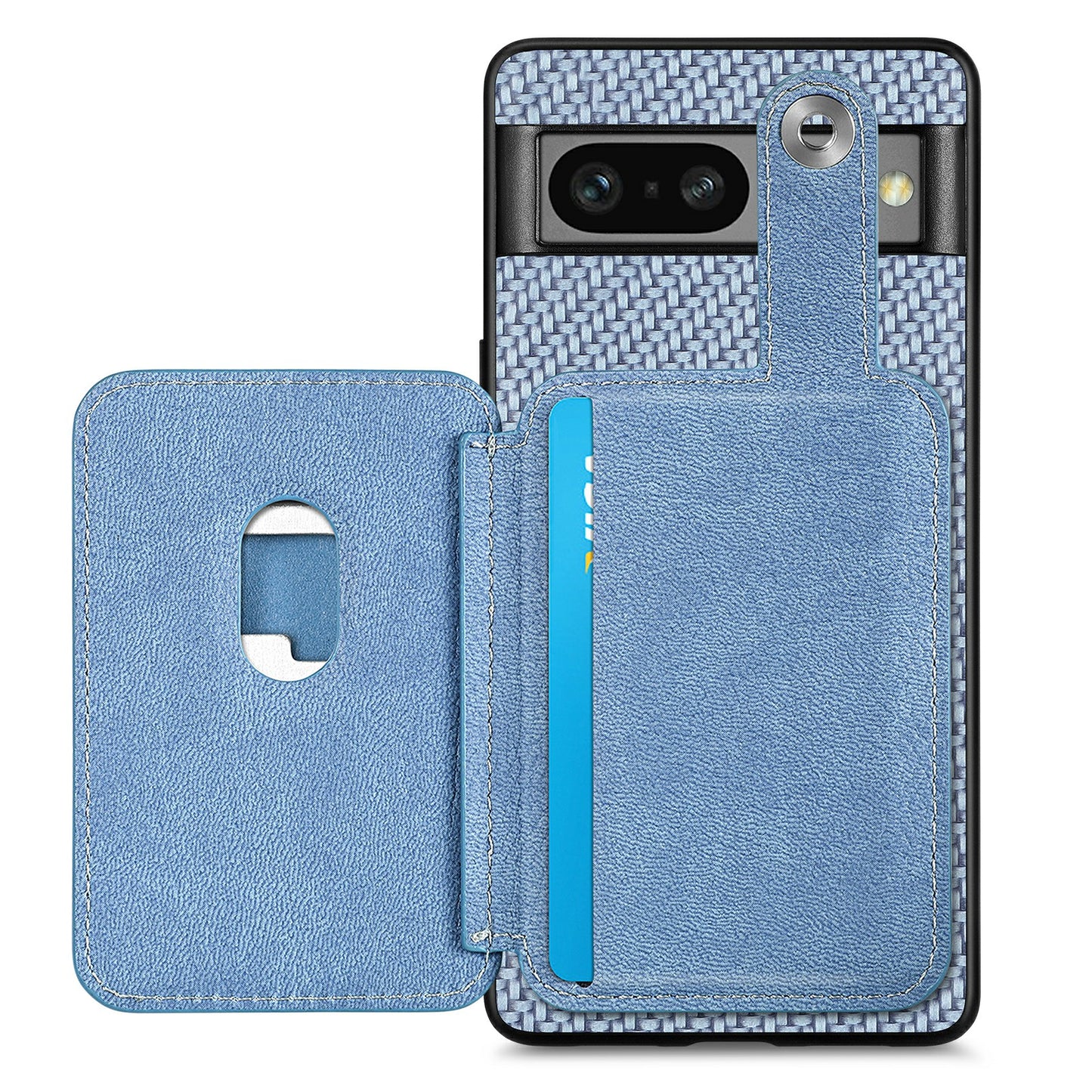 C1-06 For Google Pixel 7a Case Card Holder Drop-proof Phone Cover with Card Knife Tool - Blue