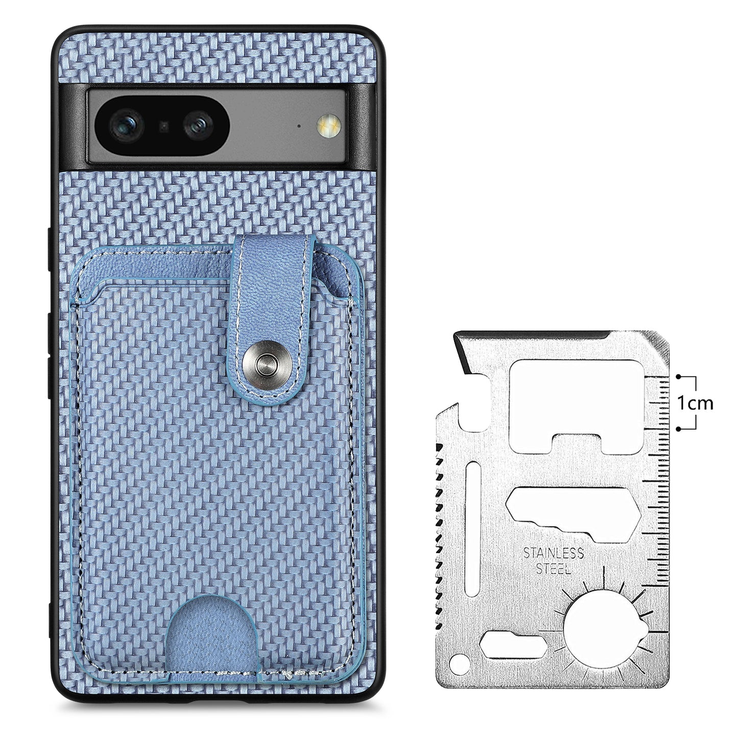 C1-06 For Google Pixel 7a Case Card Holder Drop-proof Phone Cover with Card Knife Tool - Blue