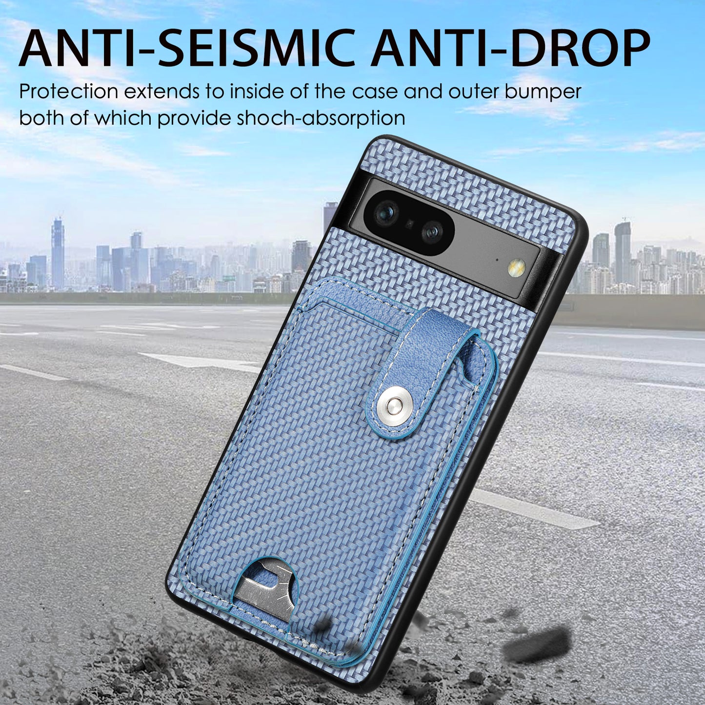 C1-06 For Google Pixel 7a Case Card Holder Drop-proof Phone Cover with Card Knife Tool - Blue