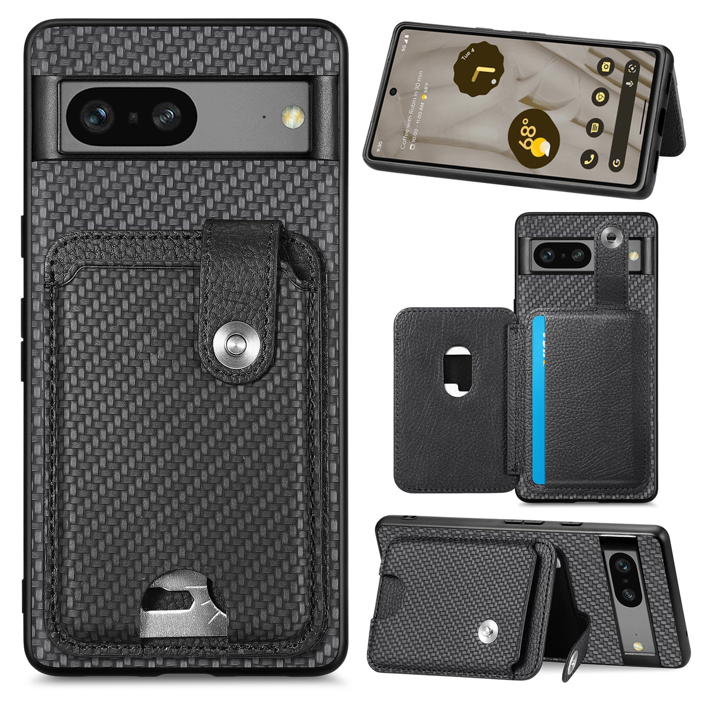 C1-06 For Google Pixel 7a Case Card Holder Drop-proof Phone Cover with Card Knife Tool - Black