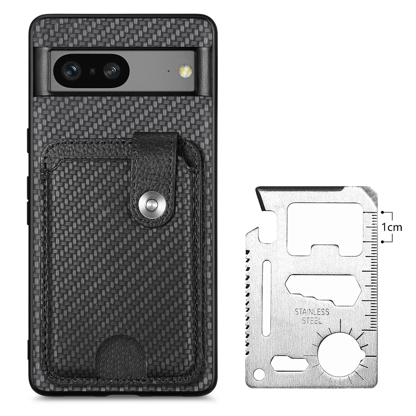 C1-06 For Google Pixel 7a Case Card Holder Drop-proof Phone Cover with Card Knife Tool - Black