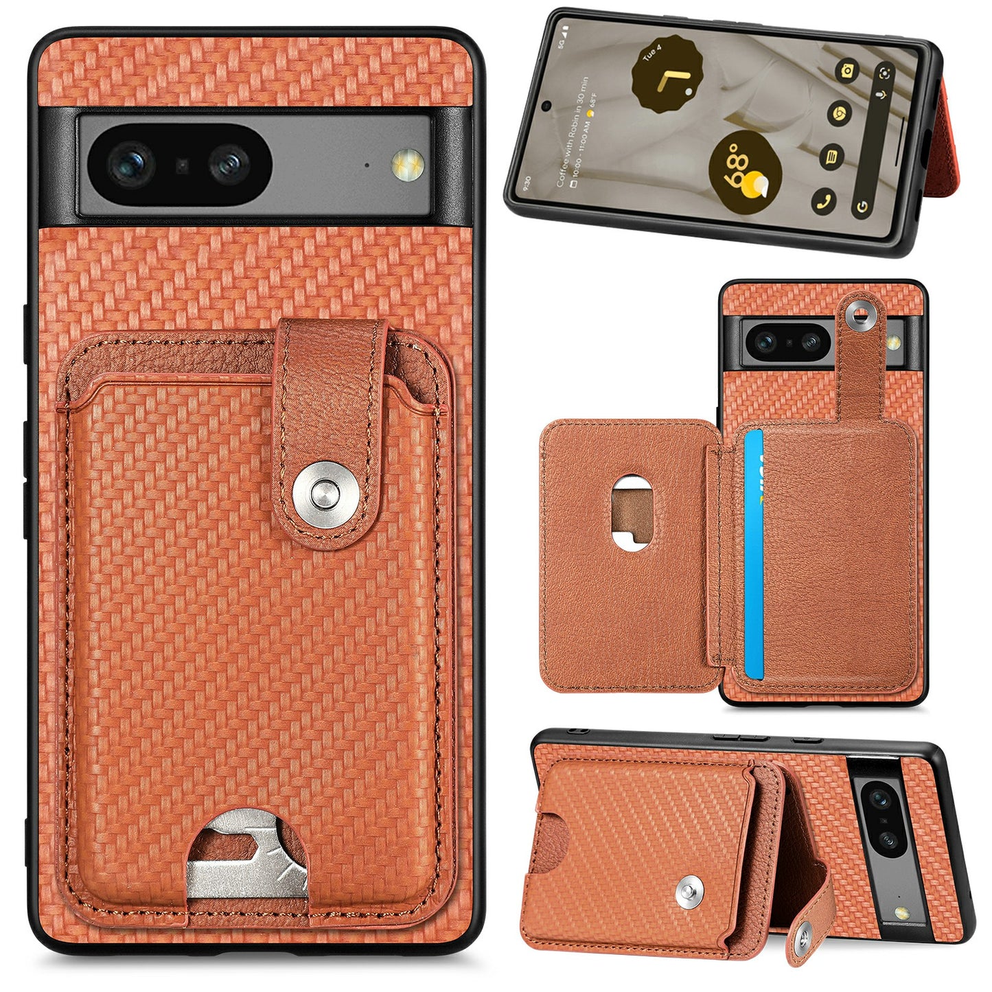 C1-06 For Google Pixel 7a Case Card Holder Drop-proof Phone Cover with Card Knife Tool - Brown