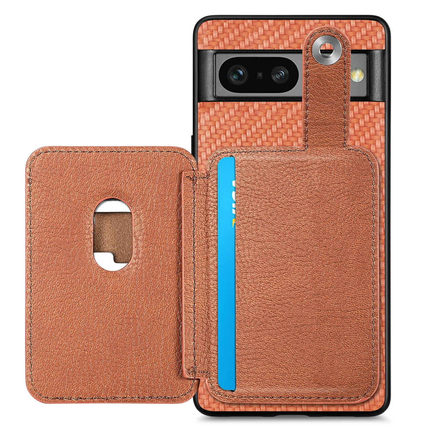C1-06 For Google Pixel 7a Case Card Holder Drop-proof Phone Cover with Card Knife Tool - Brown