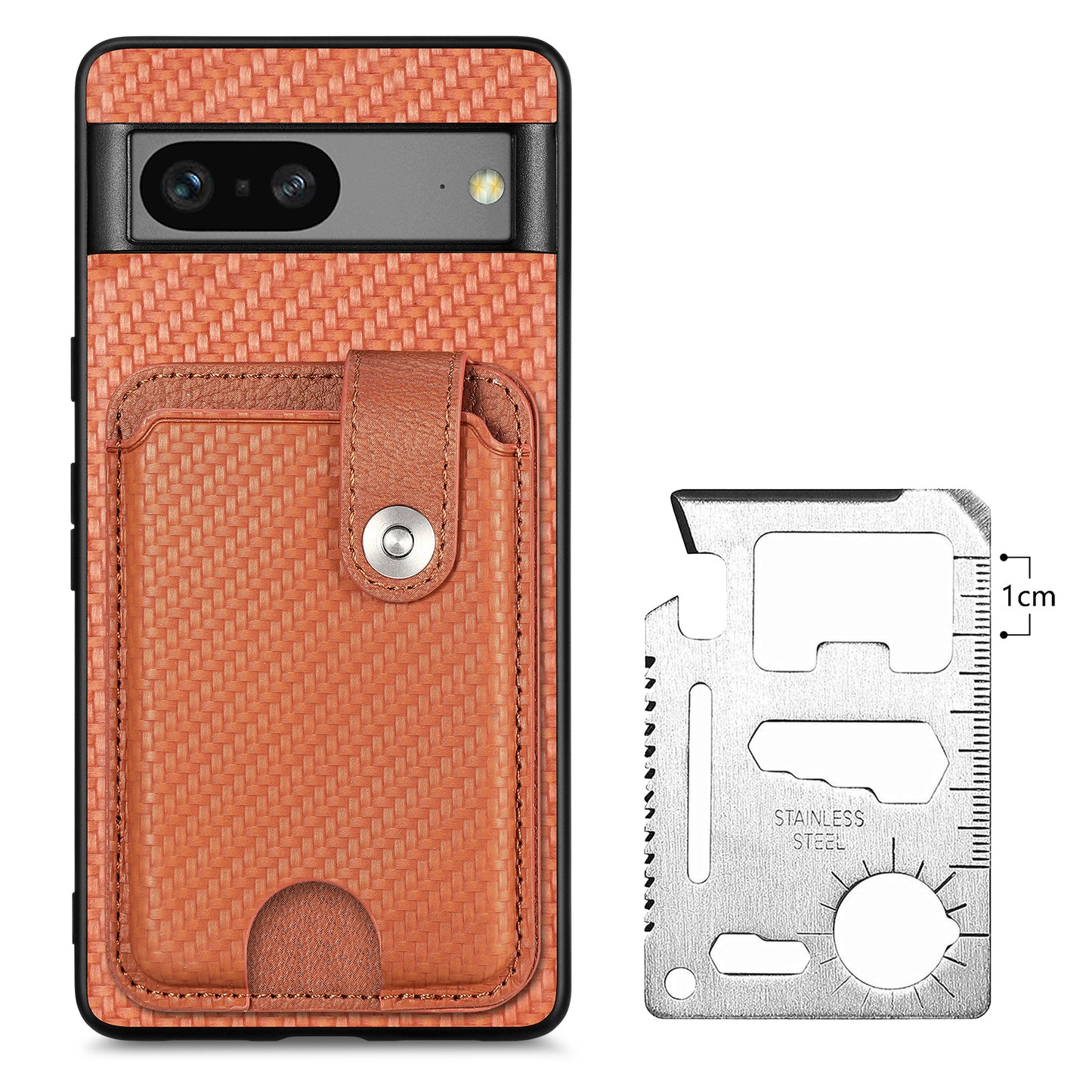 C1-06 For Google Pixel 7a Case Card Holder Drop-proof Phone Cover with Card Knife Tool - Brown
