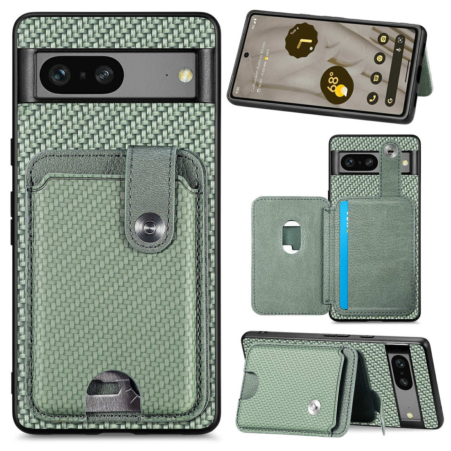 C1-06 For Google Pixel 7a Case Card Holder Drop-proof Phone Cover with Card Knife Tool - Green