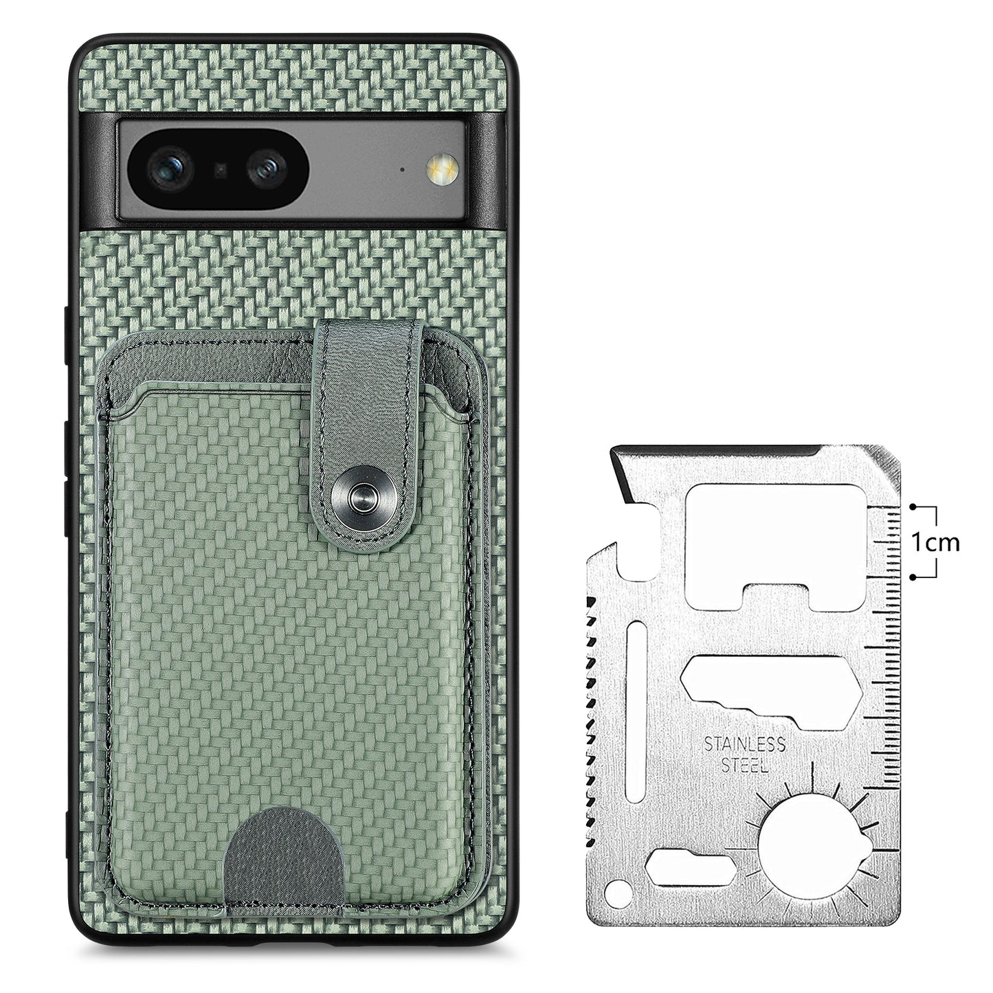 C1-06 For Google Pixel 7a Case Card Holder Drop-proof Phone Cover with Card Knife Tool - Green