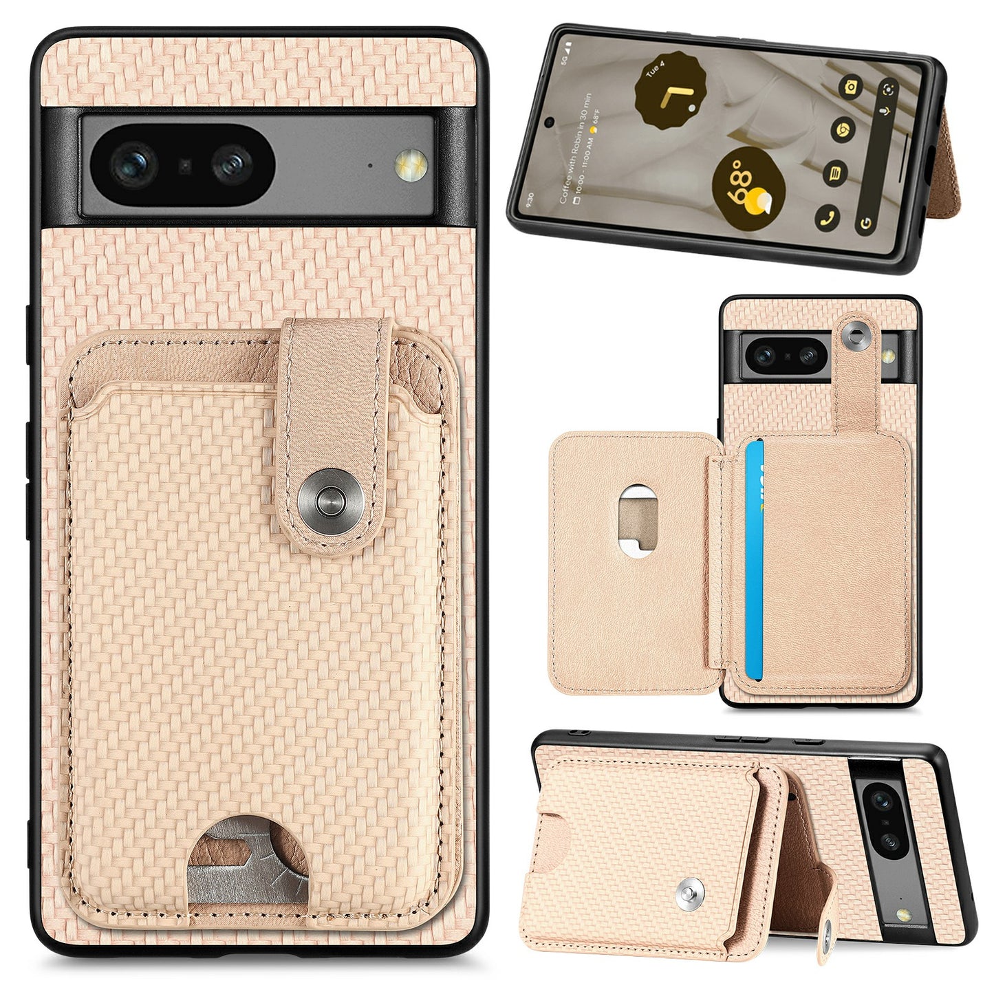 C1-06 For Google Pixel 7a Case Card Holder Drop-proof Phone Cover with Card Knife Tool - Khaki