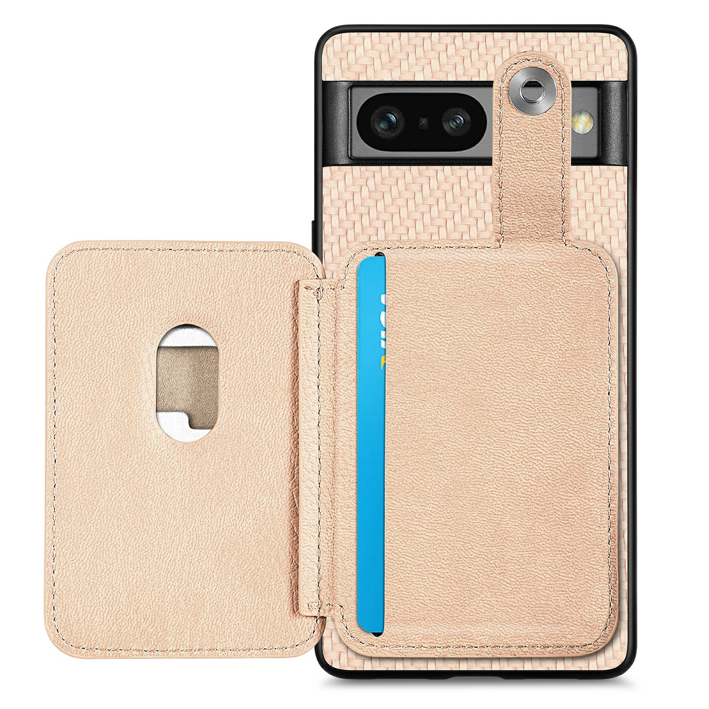 C1-06 For Google Pixel 7a Case Card Holder Drop-proof Phone Cover with Card Knife Tool - Khaki