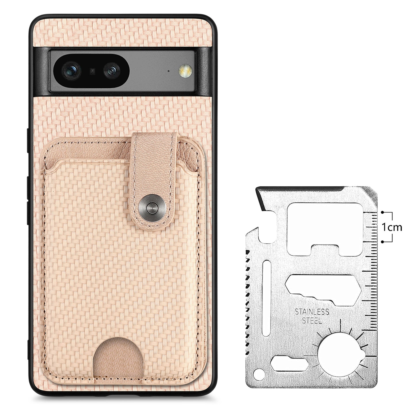 C1-06 For Google Pixel 7a Case Card Holder Drop-proof Phone Cover with Card Knife Tool - Khaki