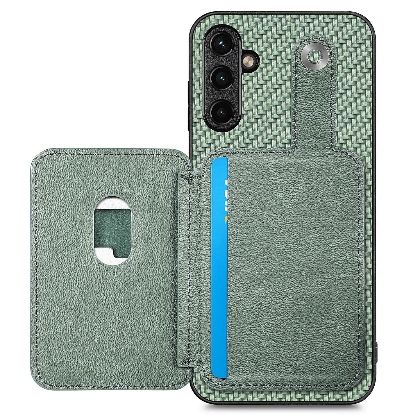 C1-06 For Samsung Galaxy A05s 4G Kickstand Case Carbon Fiber Texture Phone Cover with Card Knife Tool - Green