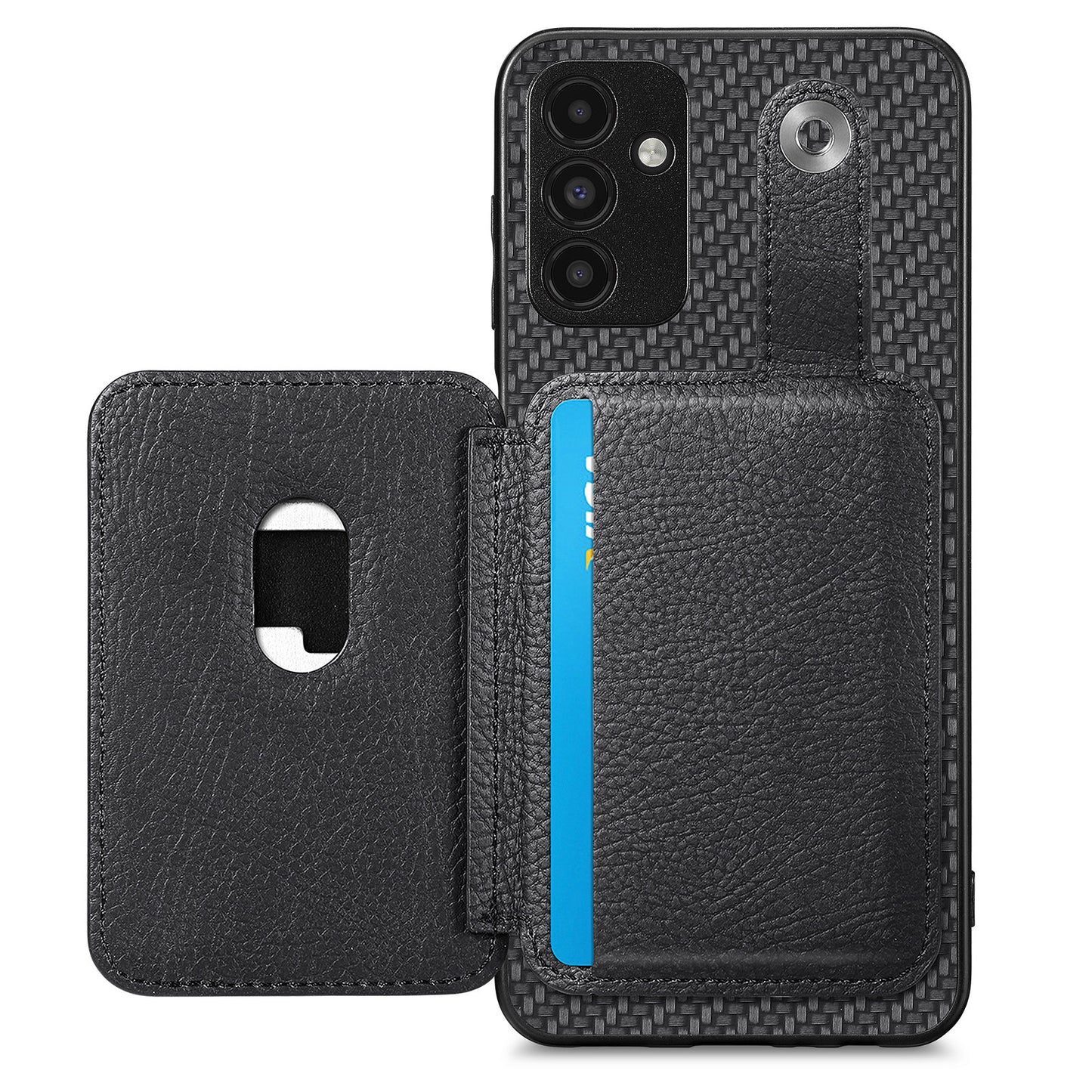 C1-06 For Samsung Galaxy A13 5G / A04s 4G (164.7 x 76.7 x 9.1 mm) Carbon Fiber Texture Phone Case with Card Knife Tool - Black