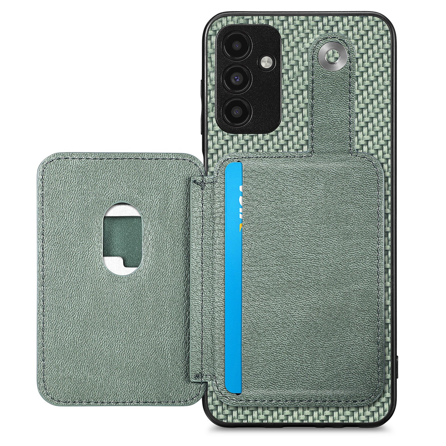 C1-06 For Samsung Galaxy A13 5G / A04s 4G (164.7 x 76.7 x 9.1 mm) Carbon Fiber Texture Phone Case with Card Knife Tool - Green