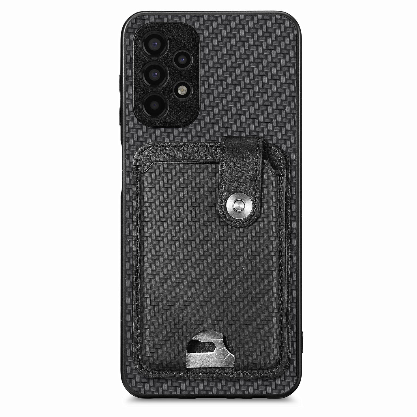 C1-06 For Samsung Galaxy A13 4G Case Carbon Fiber Texture Shockproof Phone Cover with Card Knife Tool - Black