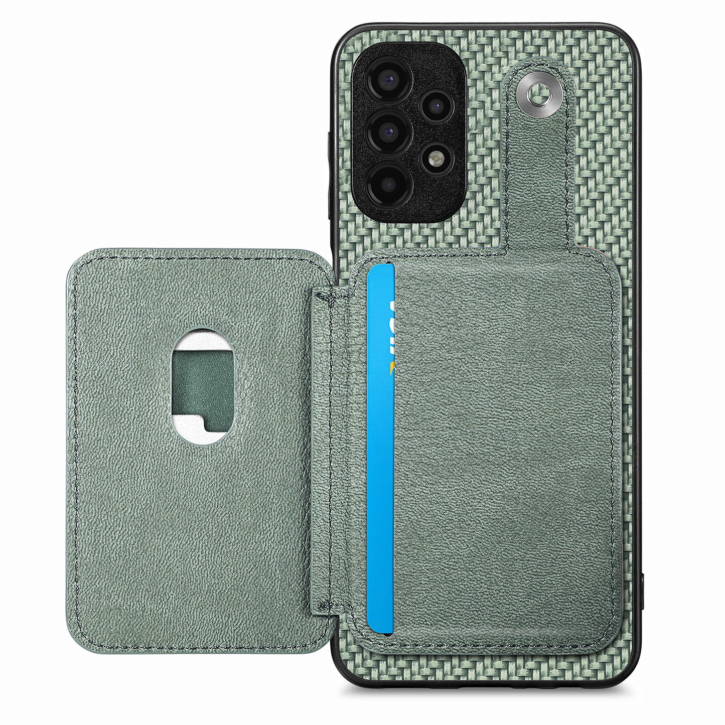 C1-06 For Samsung Galaxy A13 4G Case Carbon Fiber Texture Shockproof Phone Cover with Card Knife Tool - Green