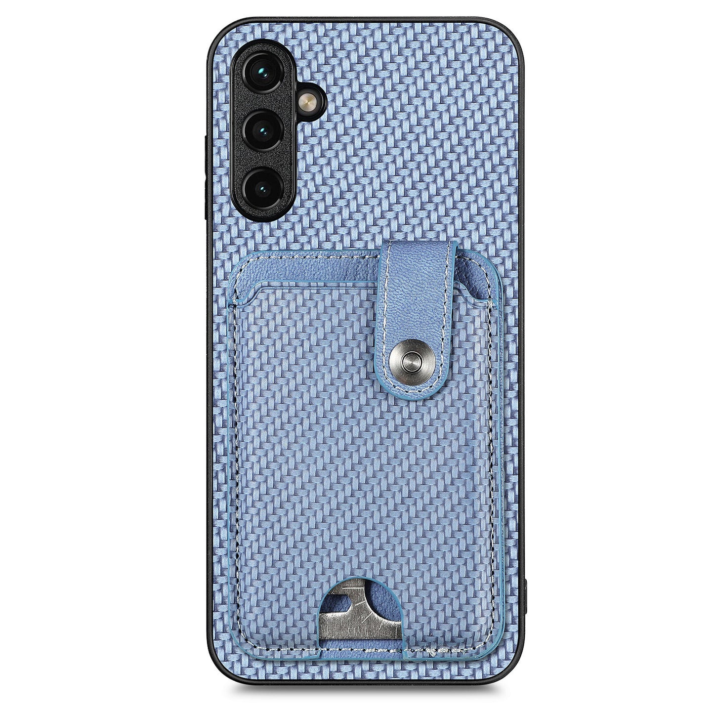 C1-06 For Samsung Galaxy A14 4G / 5G Case Carbon Fiber Texture Leather Phone Back Cover with Card Knife Tool - Blue