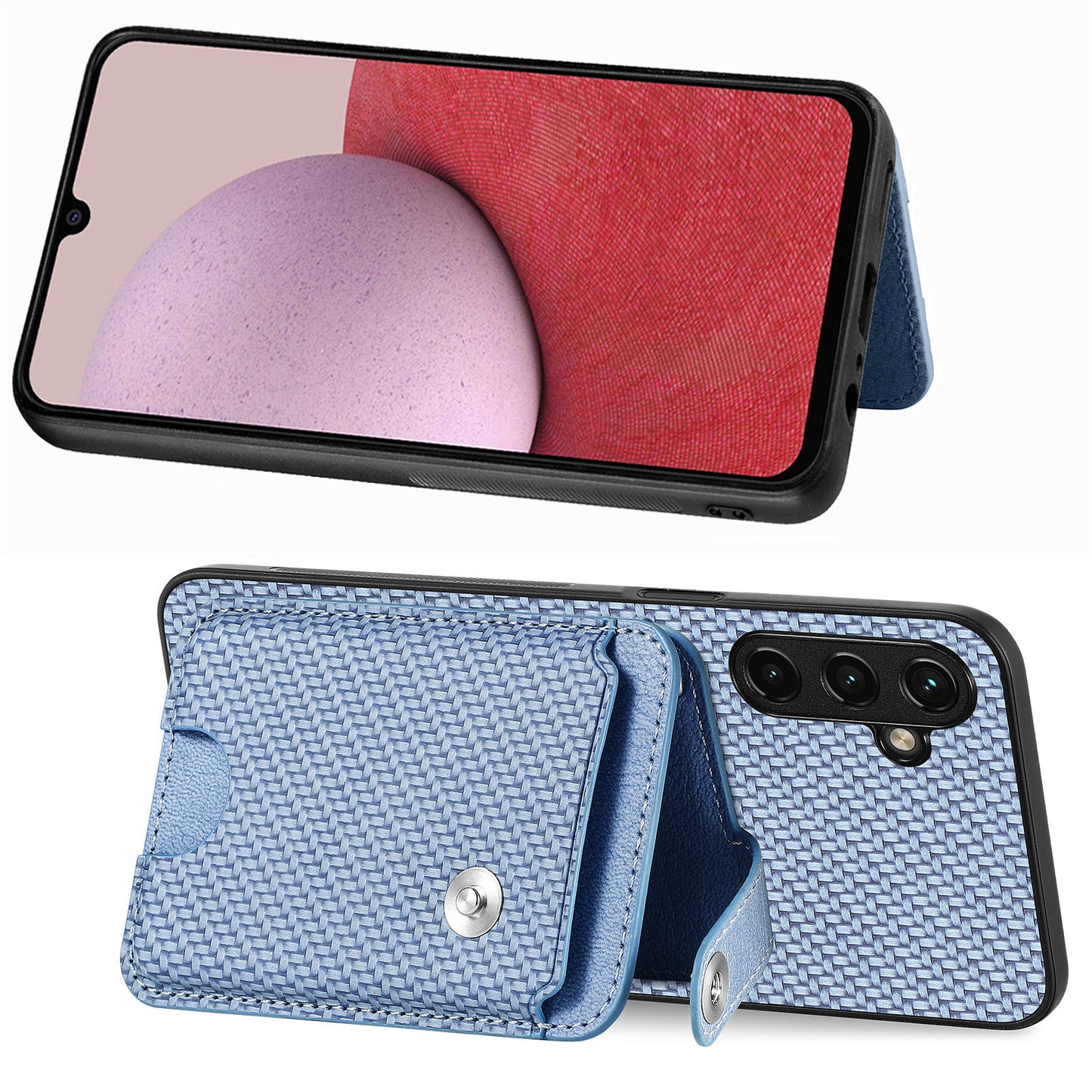 C1-06 For Samsung Galaxy A14 4G / 5G Case Carbon Fiber Texture Leather Phone Back Cover with Card Knife Tool - Green