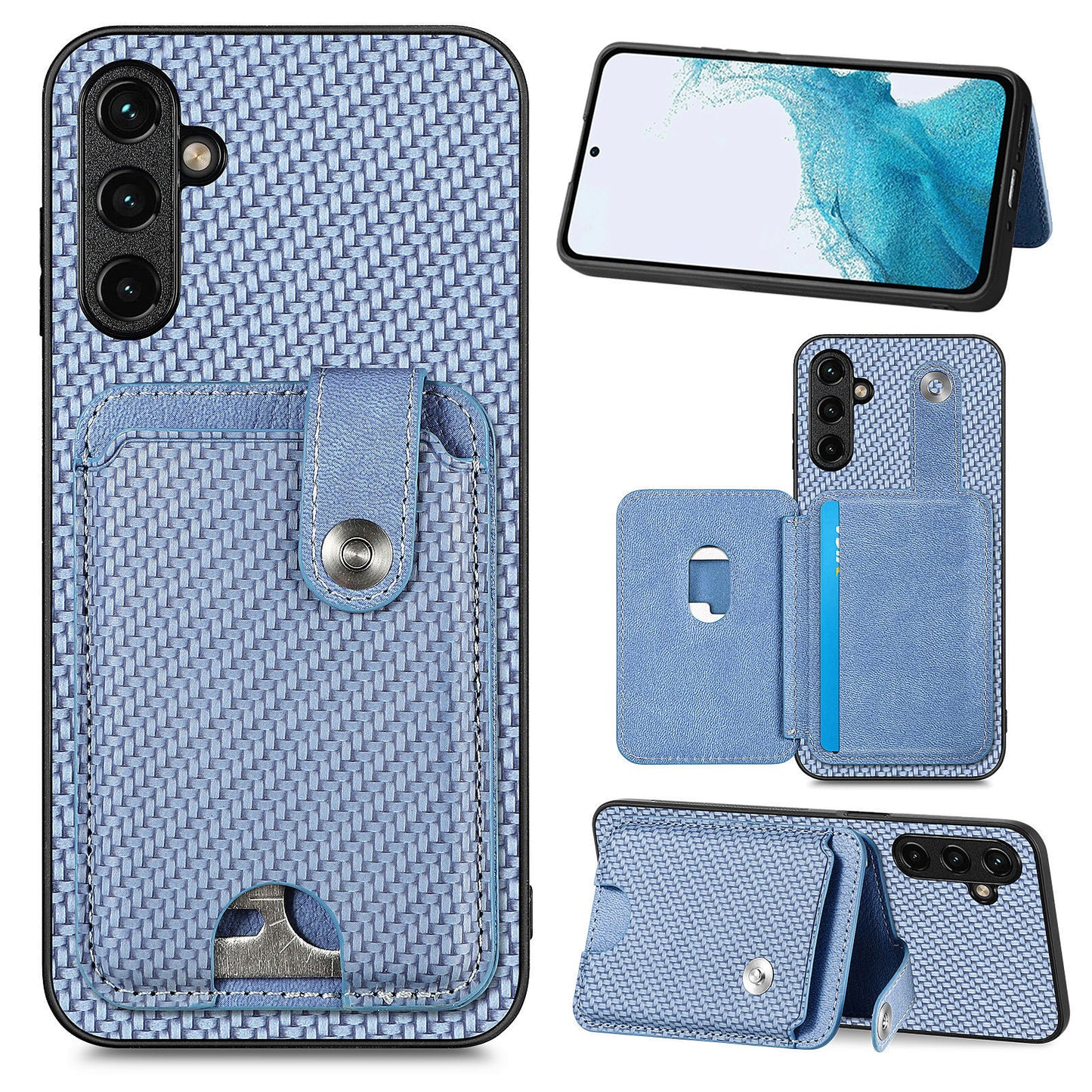 C1-06 For Samsung Galaxy A25 5G (Global) (161.0 x 76.5 x 8.3mm) Case PU Leather Kickstand Card Slots Back Cover - Blue
