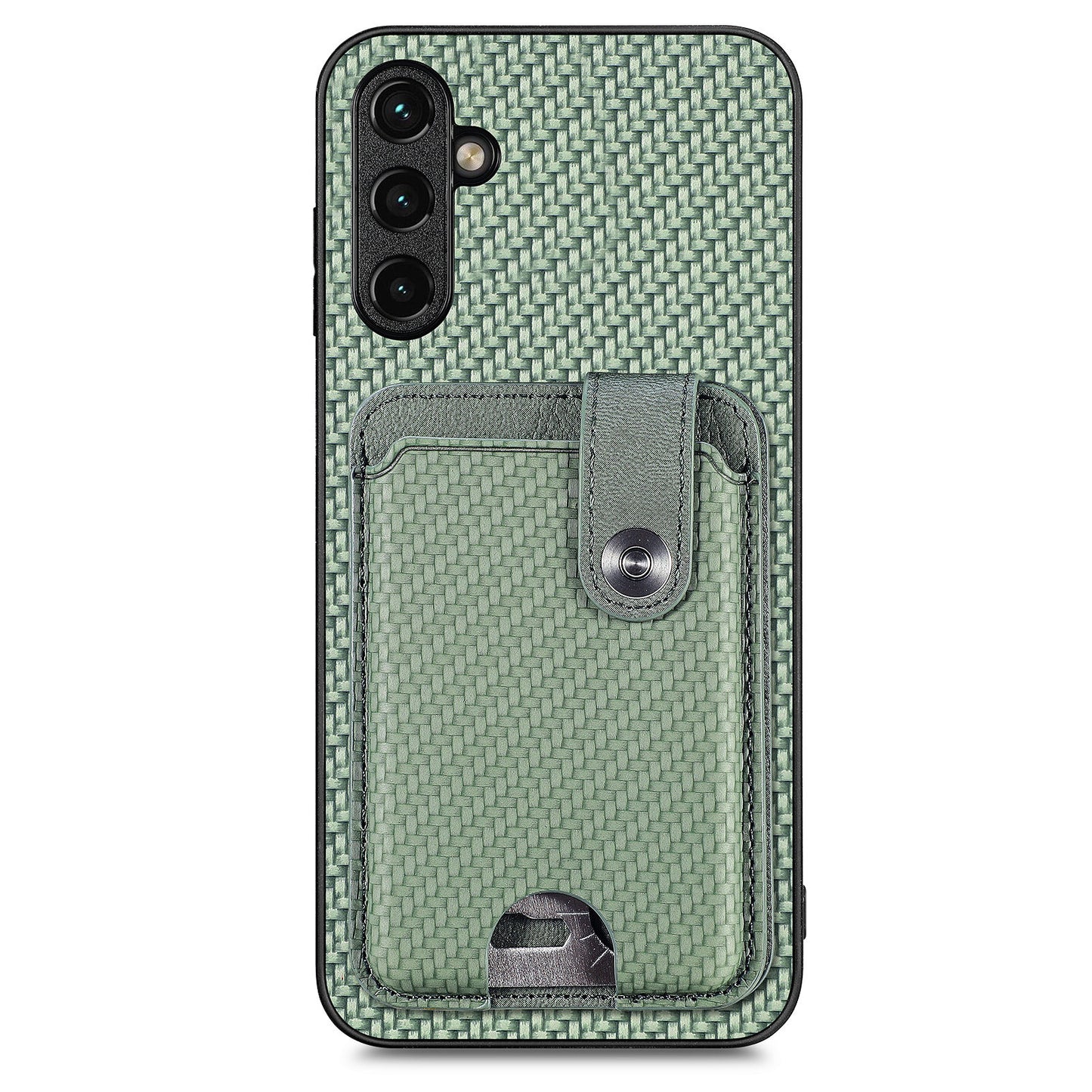 C1-06 For Samsung Galaxy A34 5G Case PU Leather Carbon Fiber Texture Phone Cover with Card Holder - Green