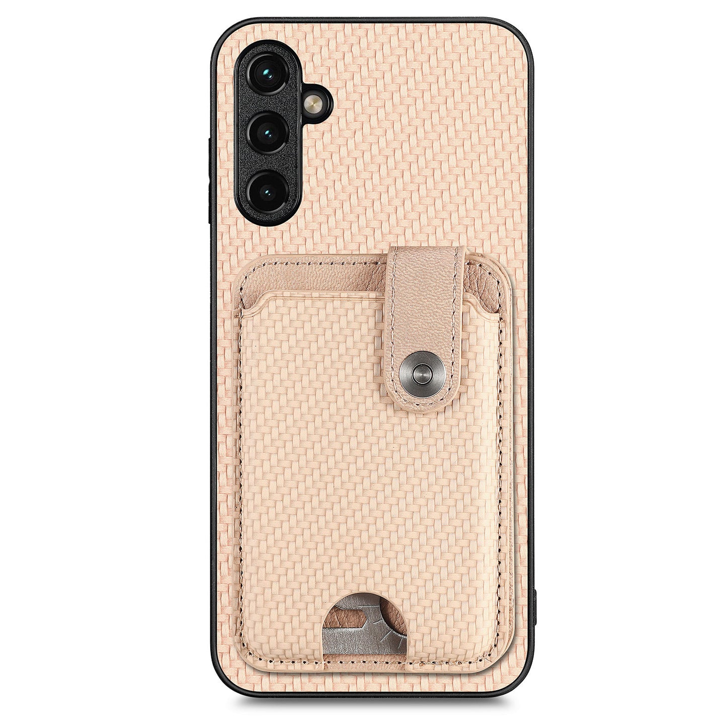 C1-06 For Samsung Galaxy A34 5G Case PU Leather Carbon Fiber Texture Phone Cover with Card Holder - Khaki