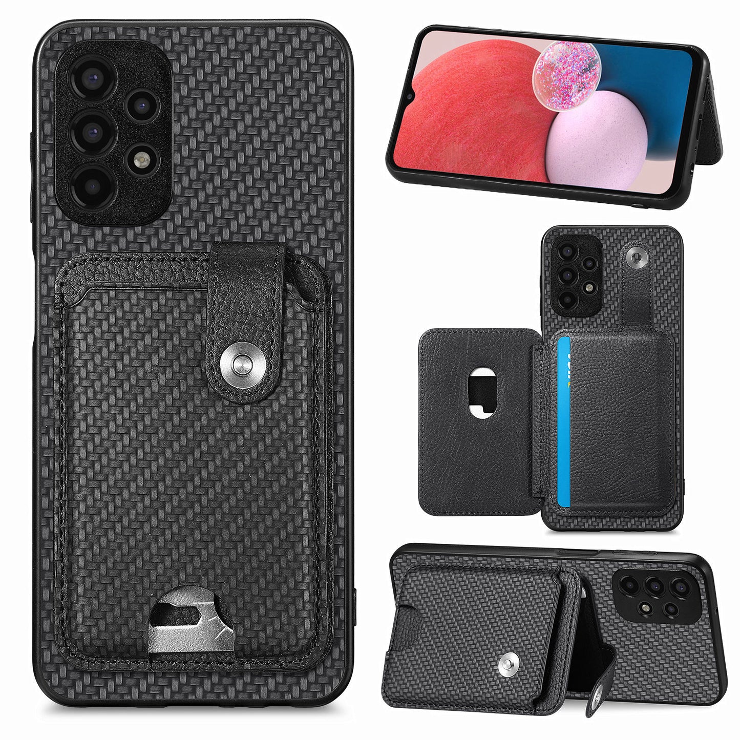 C1-06 For Samsung Galaxy A53 5G Case PU Leather Card Holder Back Cover with Card Knife - Black